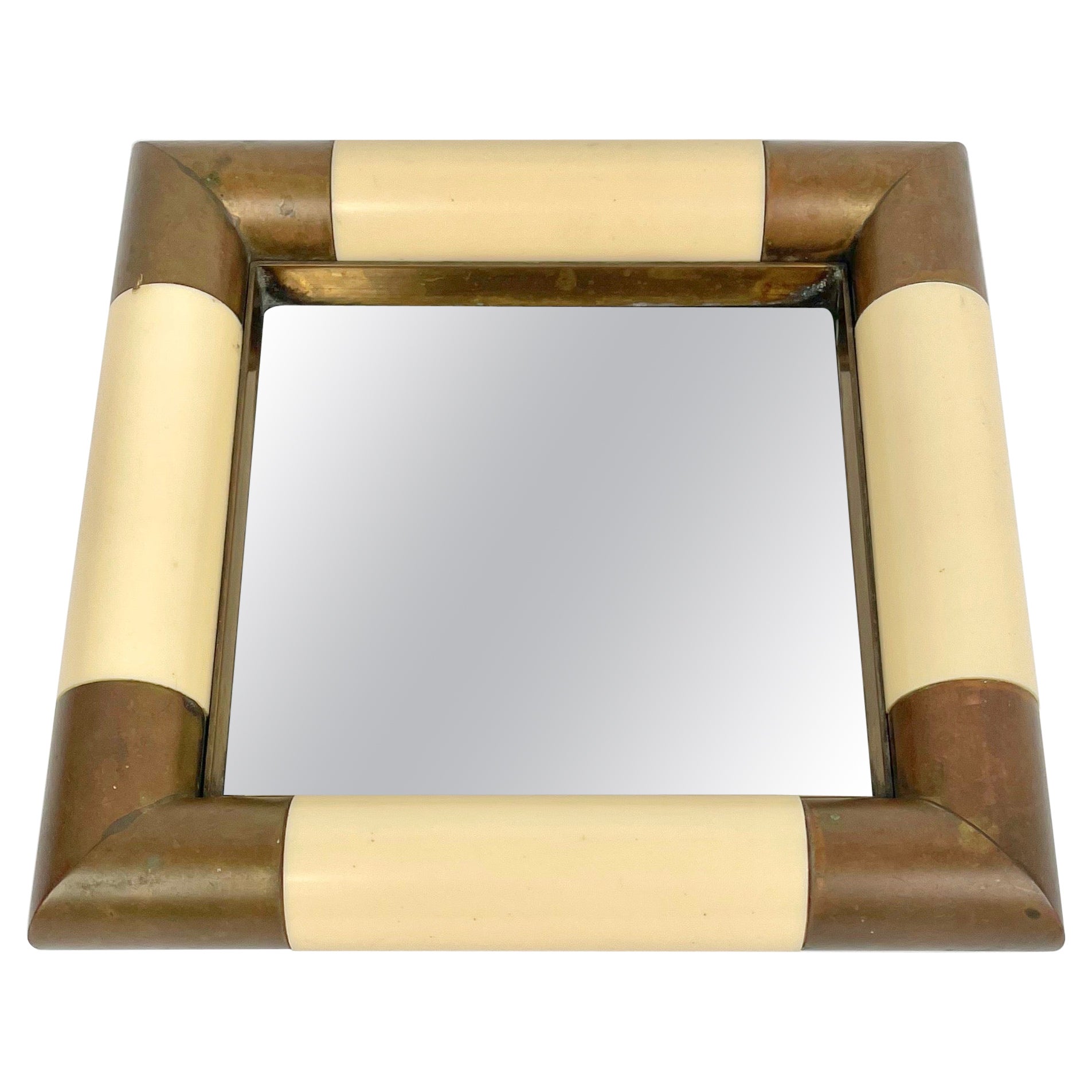 Tommaso Barbi Squared Brass & Mirror Vide Poche, Italy, 1970s