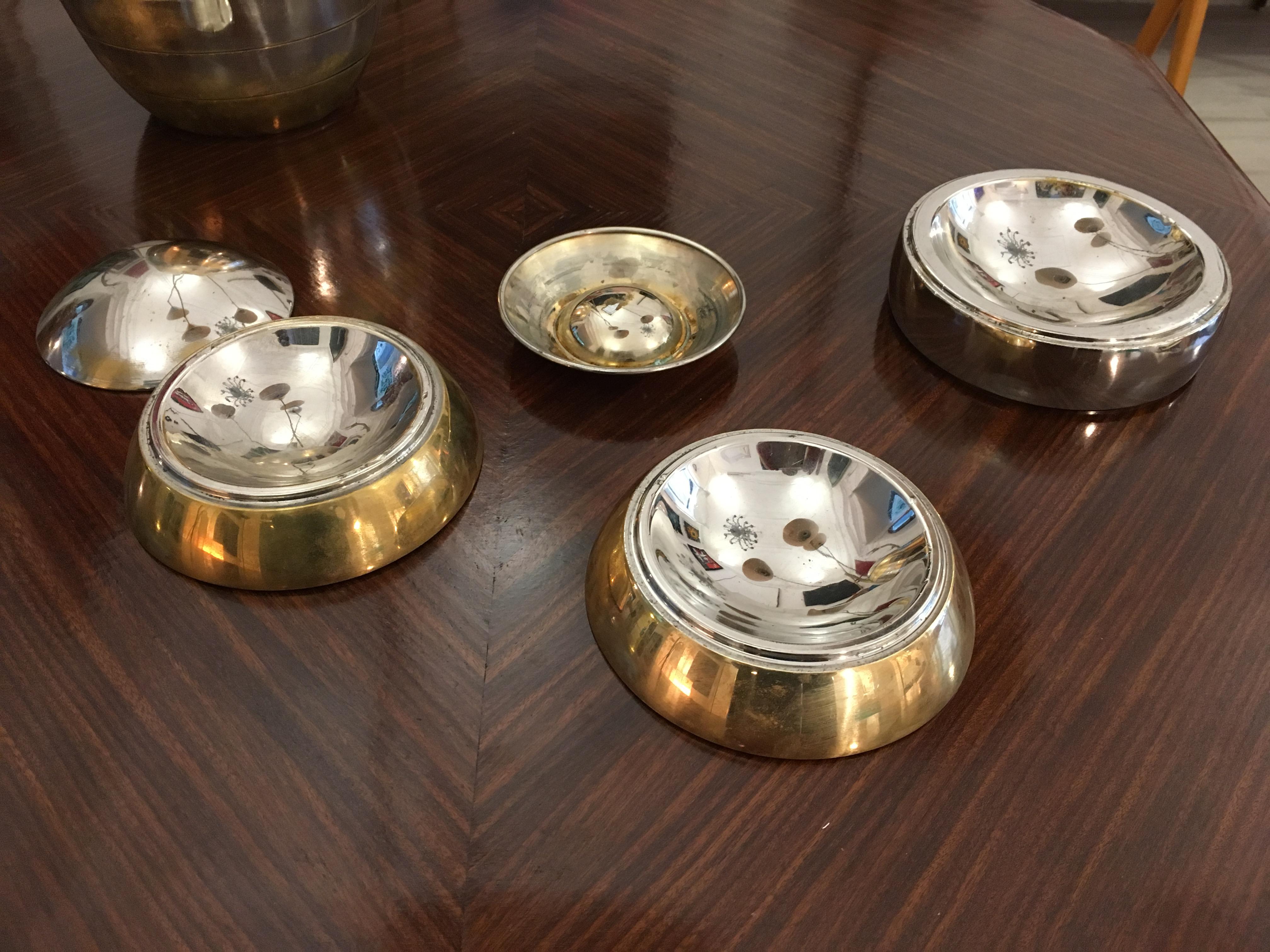 Italian Tommaso Barbi Stacked Brass and Chrome Bowls, 1970s