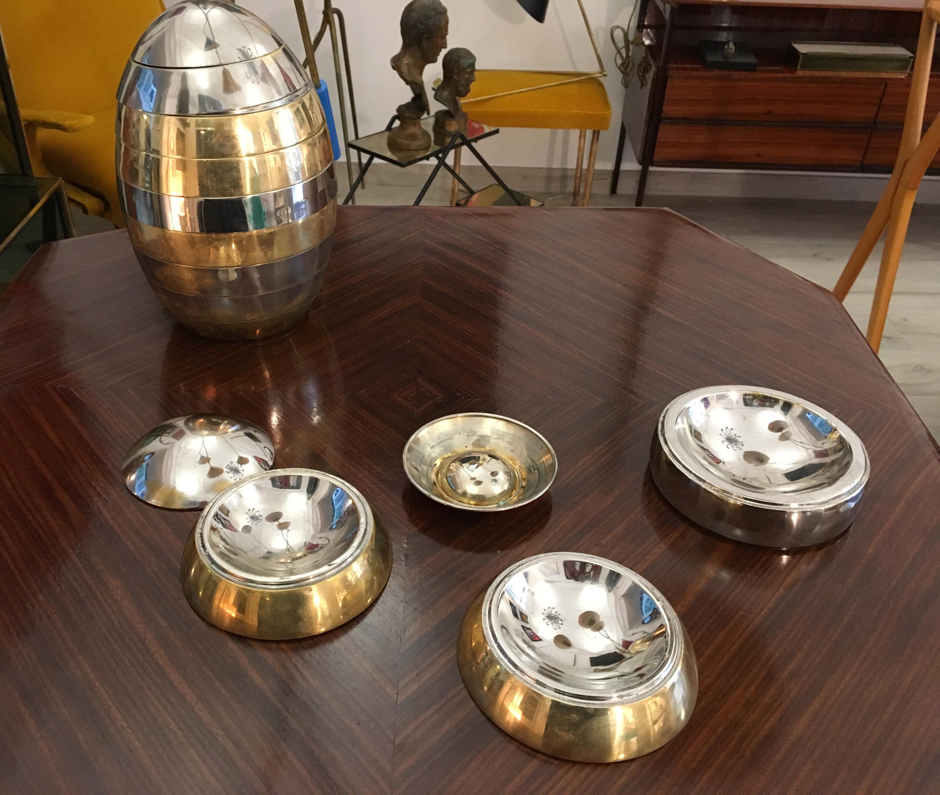 Tommaso Barbi Stacked Brass and Chrome Bowls, 1970s In Good Condition In Naples, IT