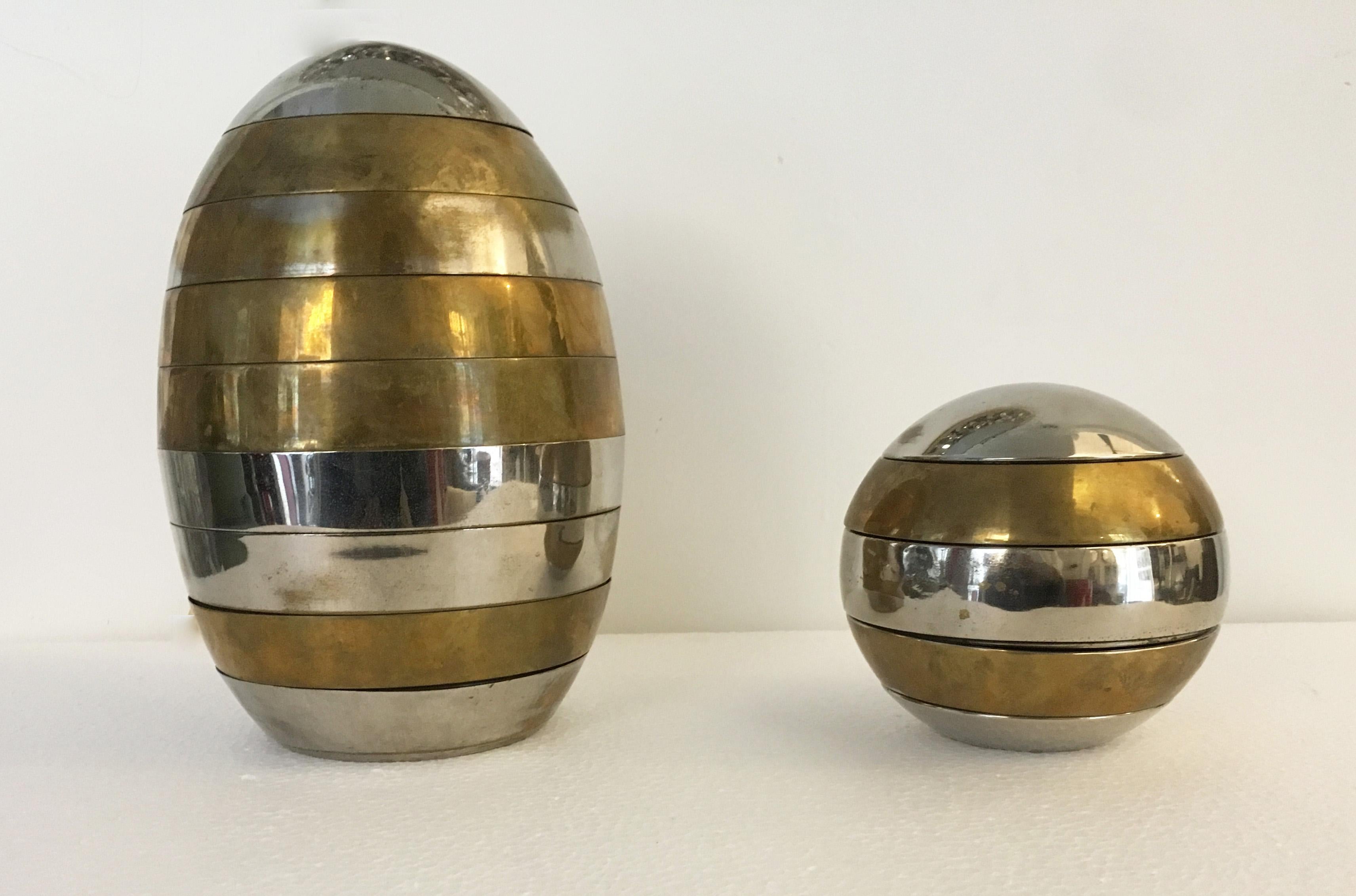 Late 20th Century Tommaso Barbi Stacked Brass and Chrome Bowls, 1970s
