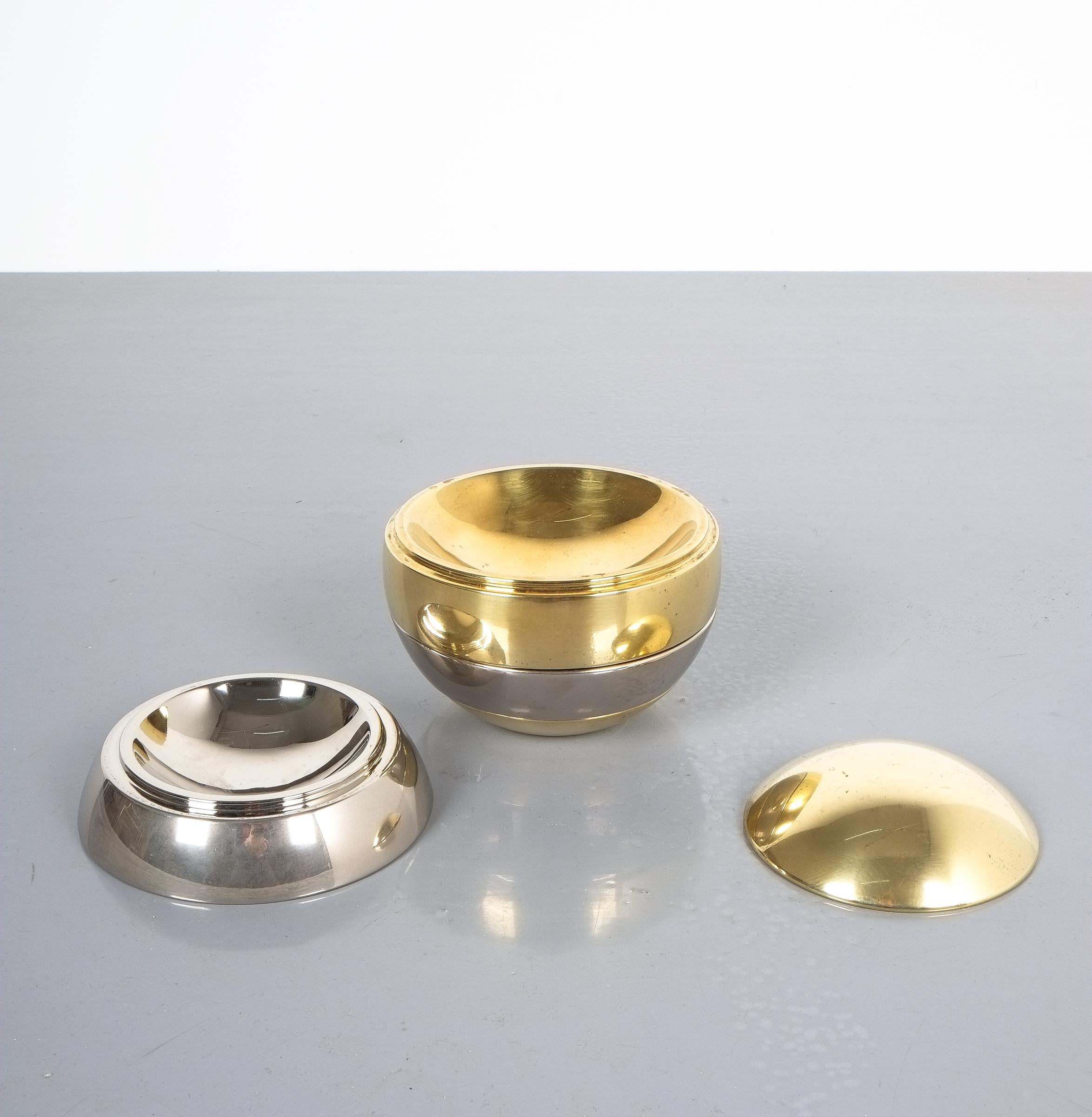 Mid-Century Modern Tommaso Barbi Stacked Brass and Chrome Bowls