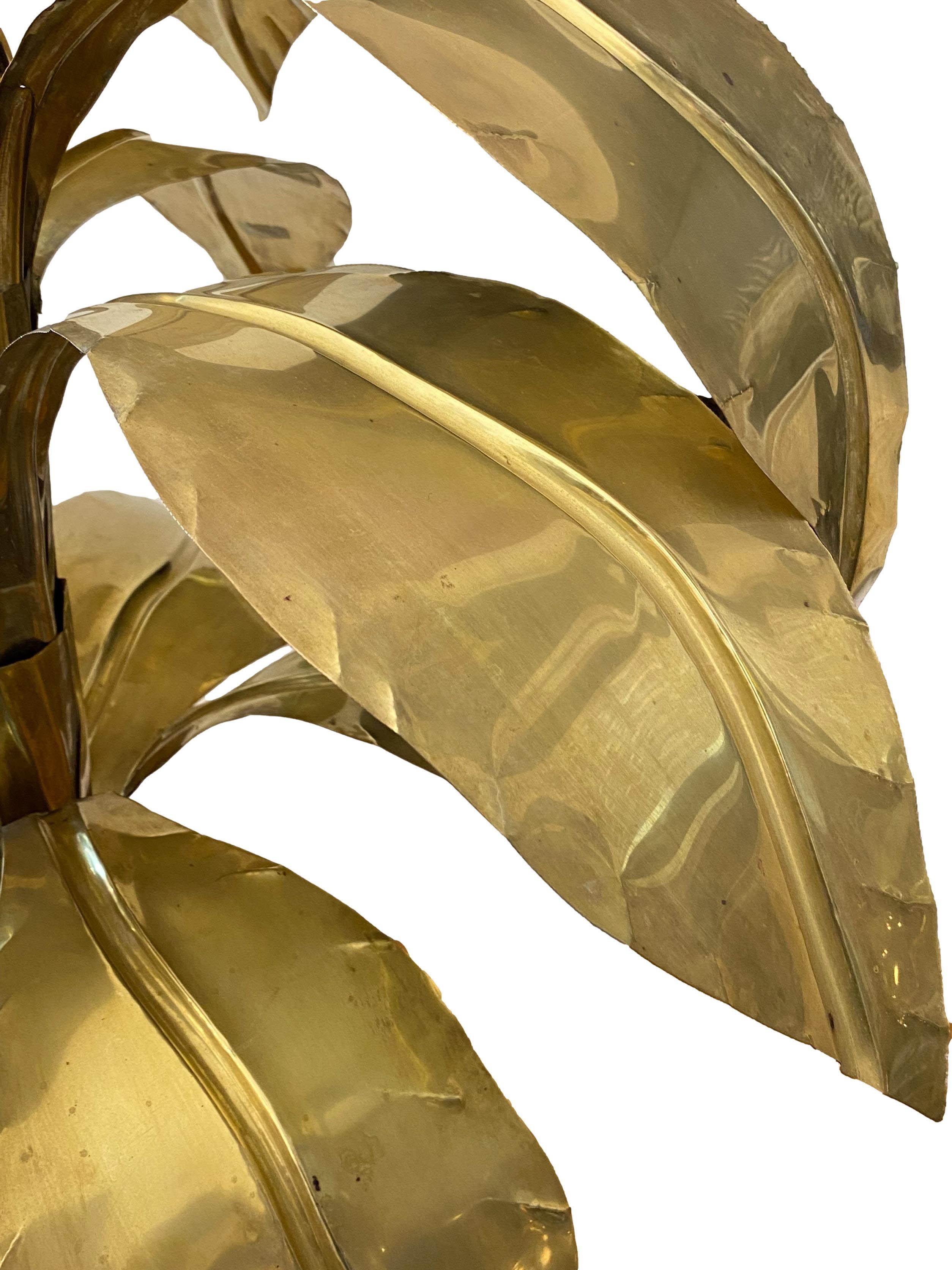 Late 20th Century Tommaso Barbi Style Brass Palm Tree Table Lamp, 1970s