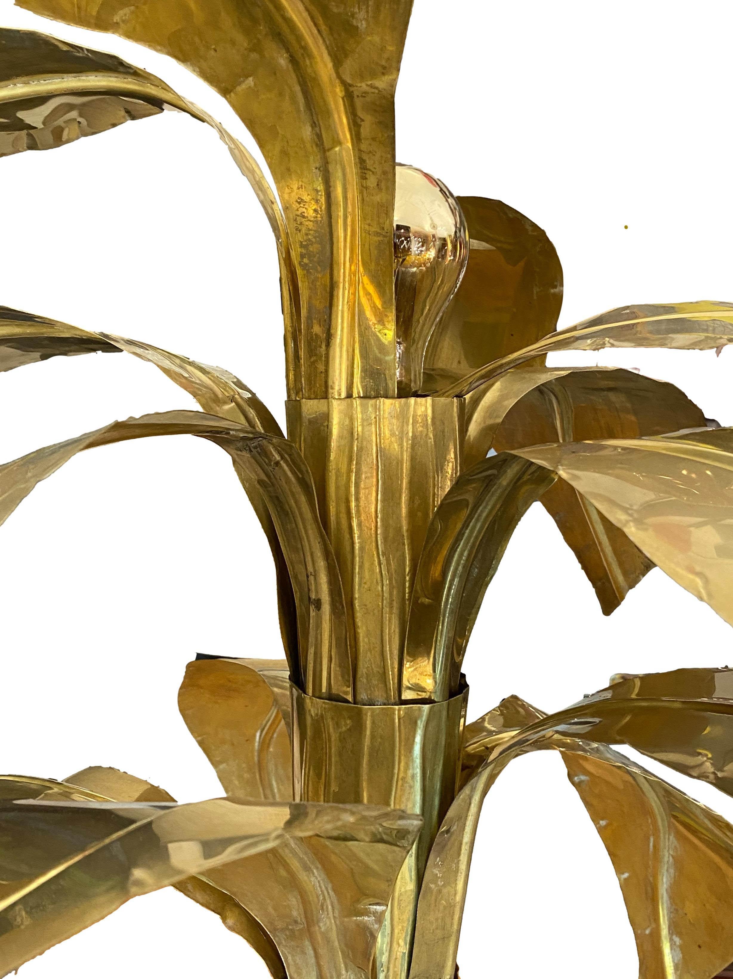 Tommaso Barbi Style Brass Palm Tree Table Lamp, 1970s 1