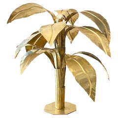 Tommaso Barbi Style Brass Palm Tree Table Lamp, 1970s