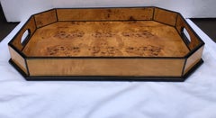 Tommaso Barbi Style Lacquer Burl Wood Serving Bar Ottoman Tray