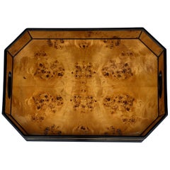 Tommaso Barbi Style Lacquer Burl Wood Serving Bar Ottoman Tray