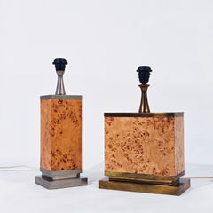Romeo Rega style Skyscraper burl wood table lamp, Italy, 1970s