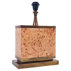 Romeo Rega style Skyscraper burl wood table lamp, Italy, 1970s