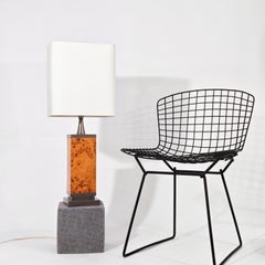 Romeo Rega style Skyscraper-Shaped burl wood table lamp, Italy, 1970s