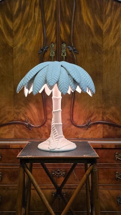 Tommaso Barbi Style White Palm Tree Table Lamp, Italy