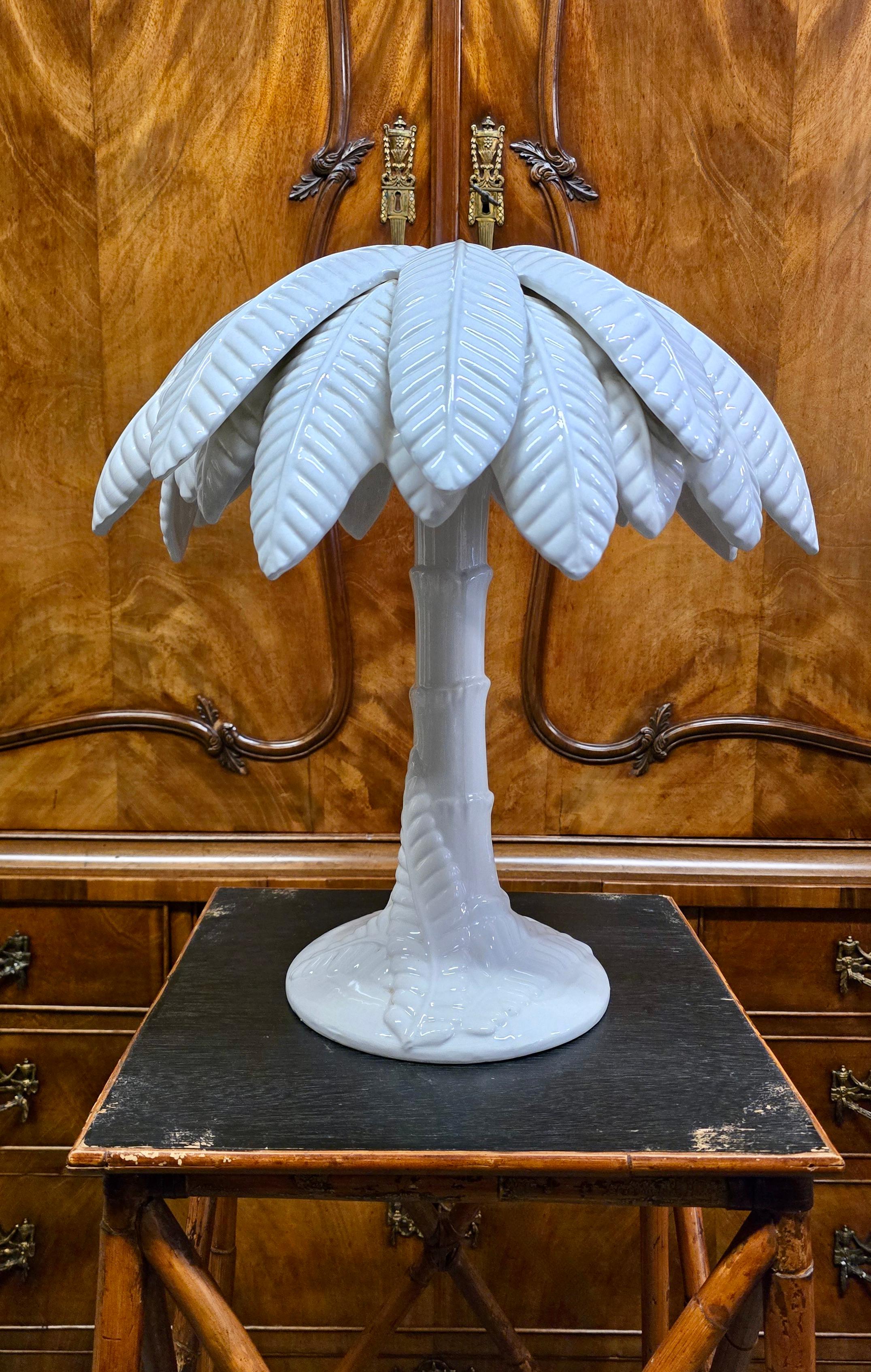 Italian Tommaso Barbi Style White Palm Tree Table Lamp, Italy For Sale
