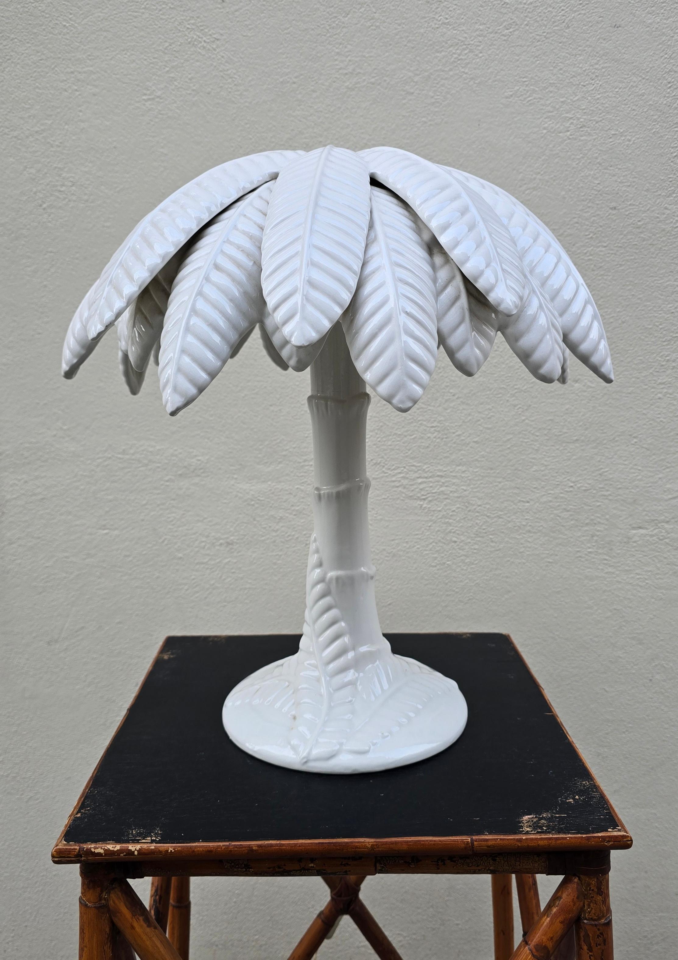 Glazed Tommaso Barbi Style White Palm Tree Table Lamp, Italy For Sale