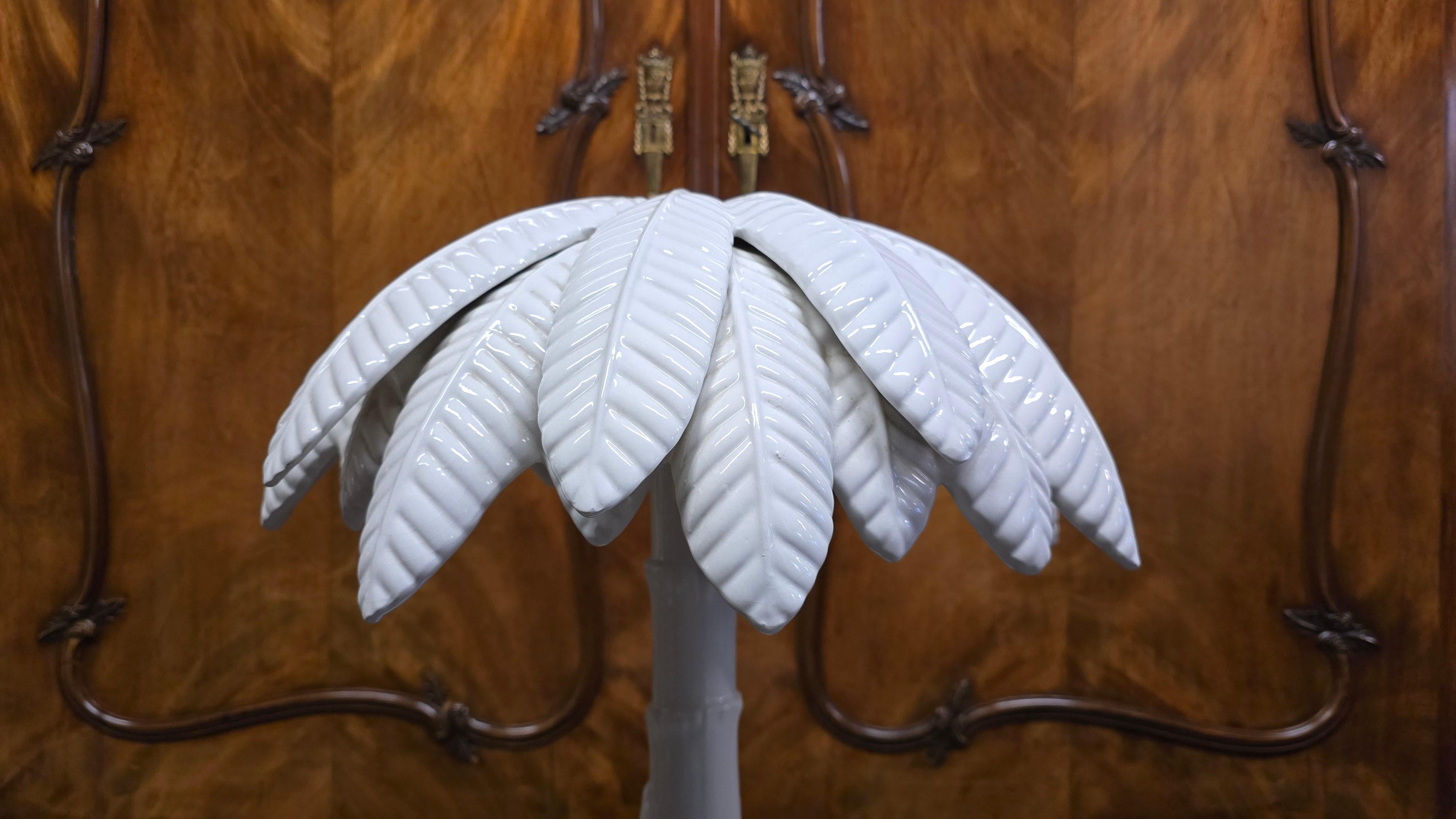 20th Century Tommaso Barbi Style White Palm Tree Table Lamp, Italy For Sale