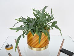 Cachepot o centrotavola in vetro di Murano e ottone "Sun" di Tommaso Barbi, Italia 1960