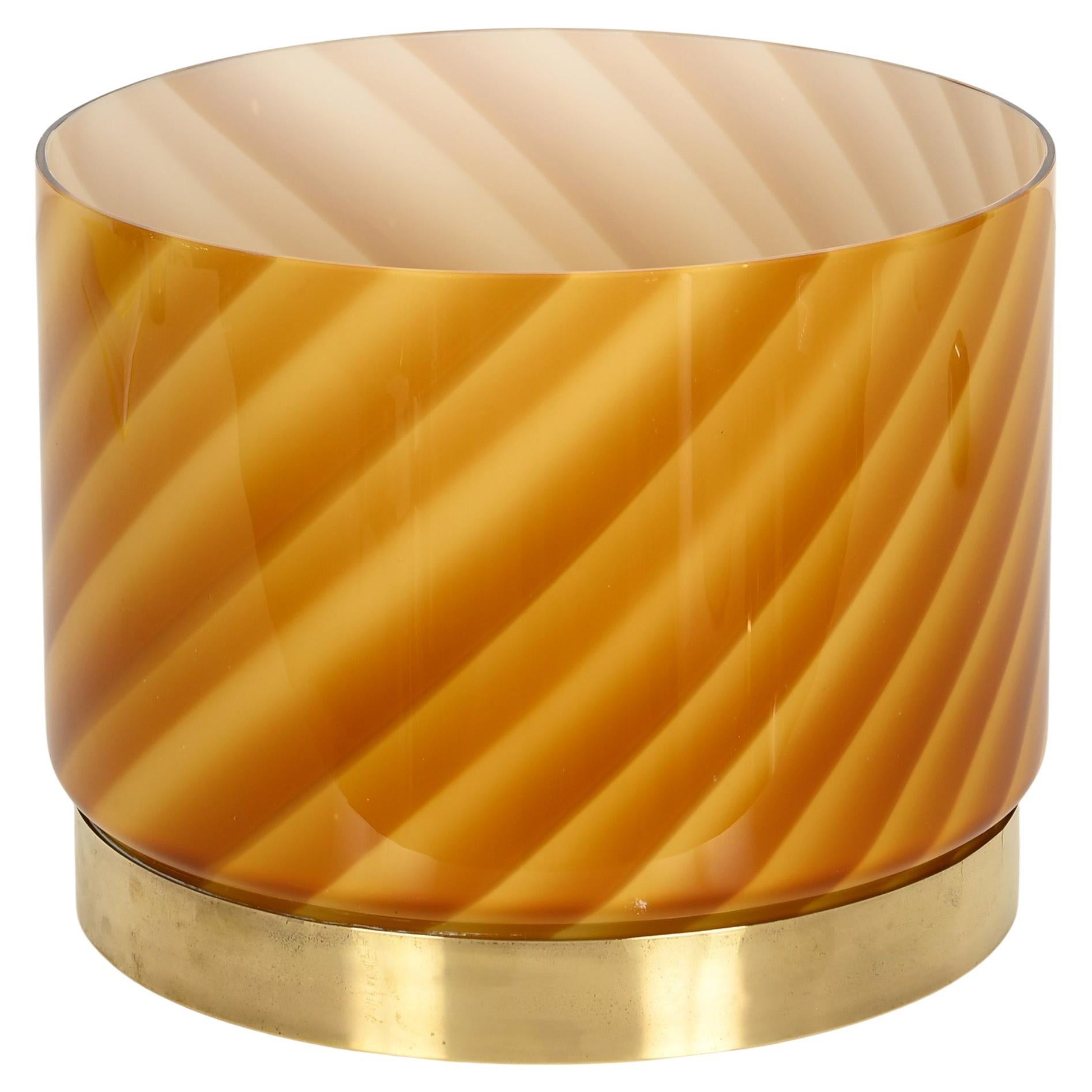 Tommaso Barbi "Sun" Murano Glass and Brass Cachepot or Centerpiece, Italy 1960s