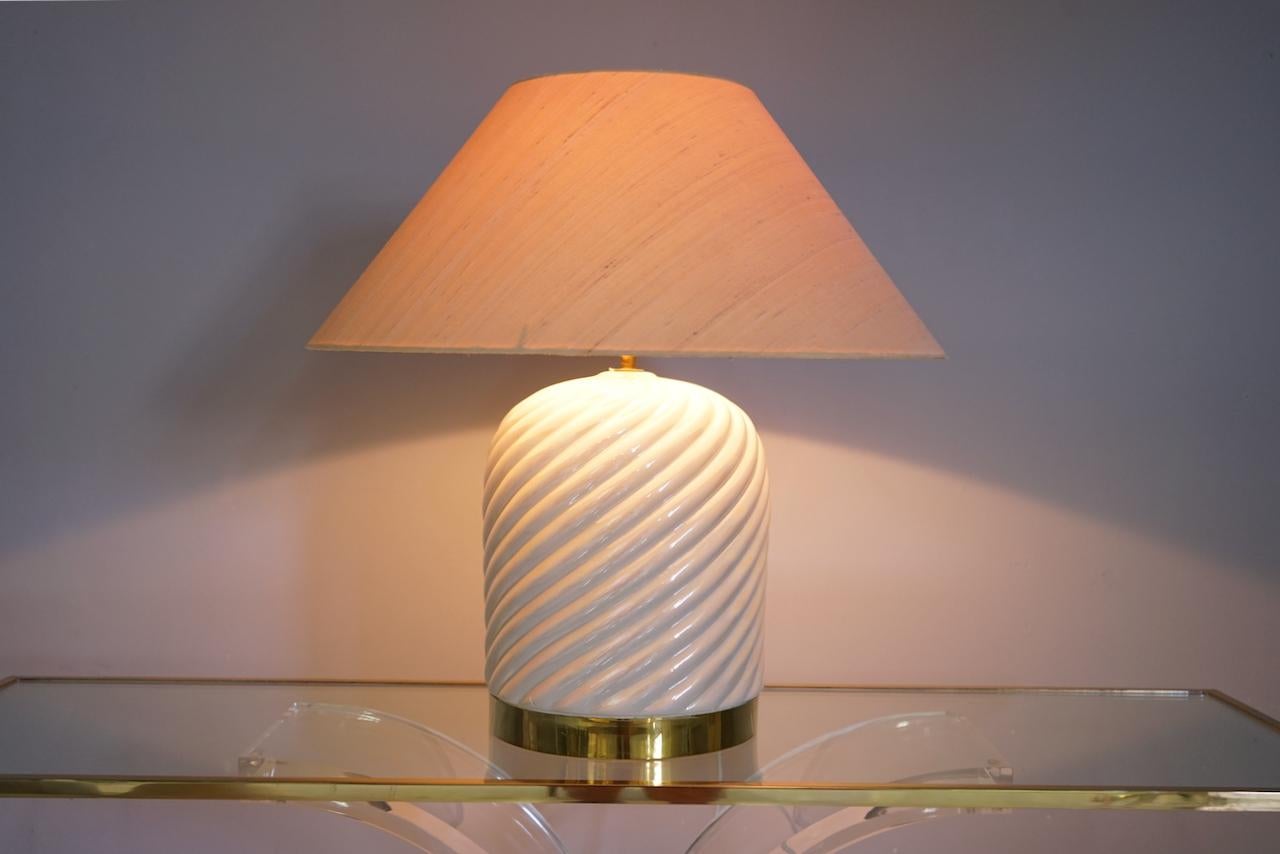 Mid-Century Modern Tommaso Barbi Table Lamp in Ceramic and Brass, Italy, 1970s