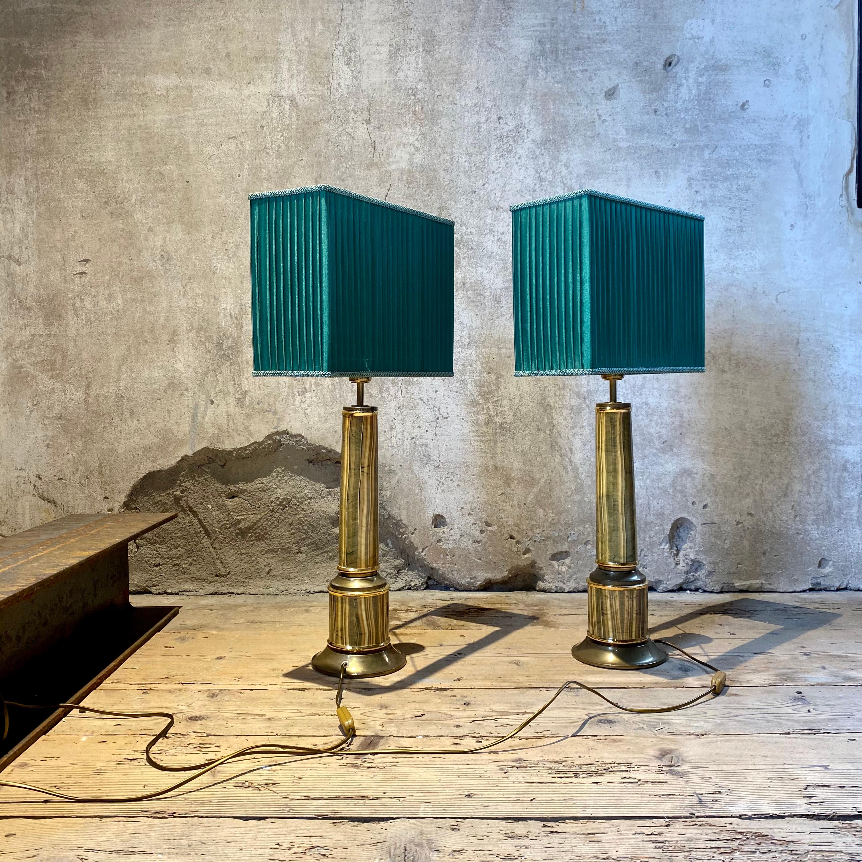 Mid-Century Modern Tommaso Barbi Table Lamps in Marble and Brass, 1972