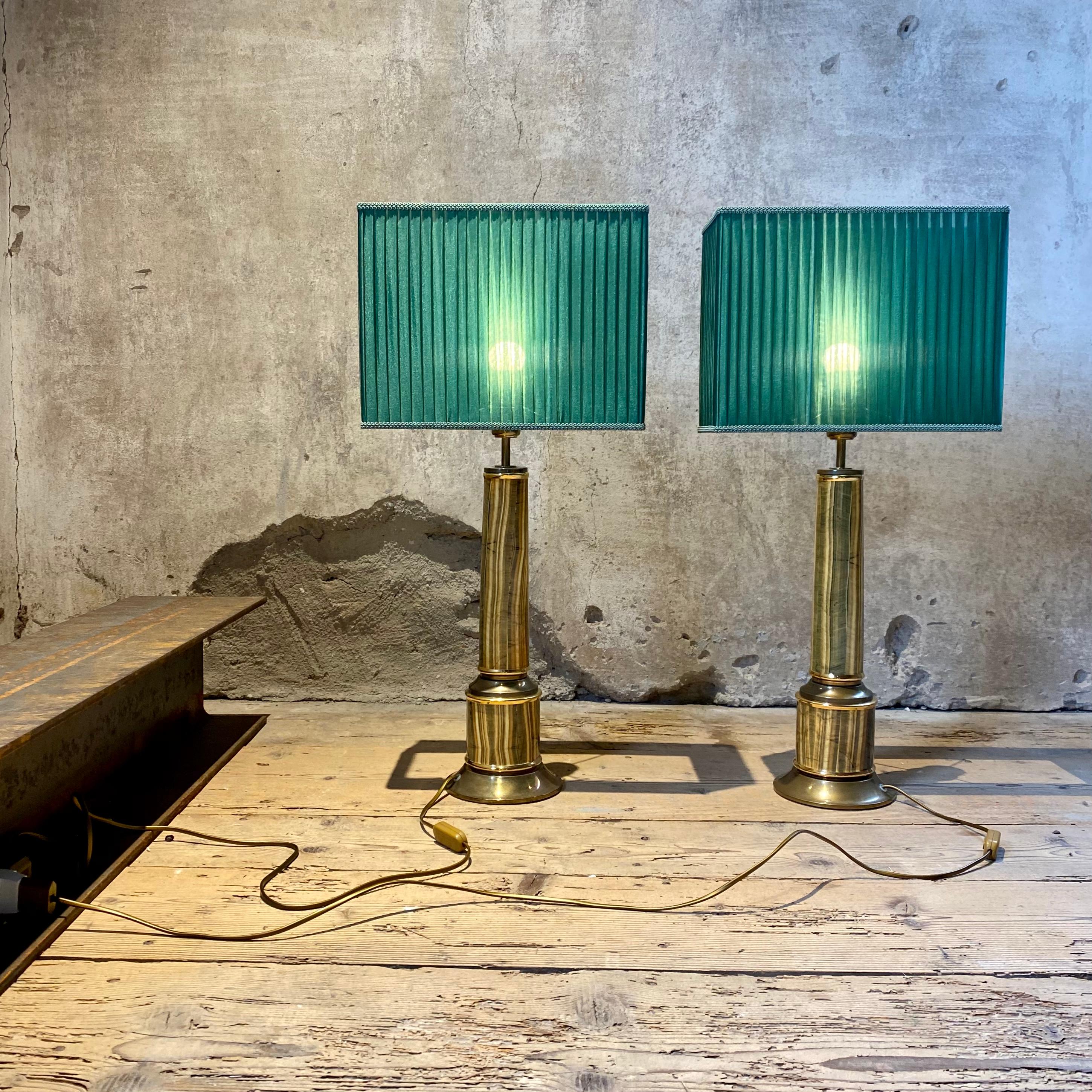 Italian Tommaso Barbi Table Lamps in Marble and Brass, 1972