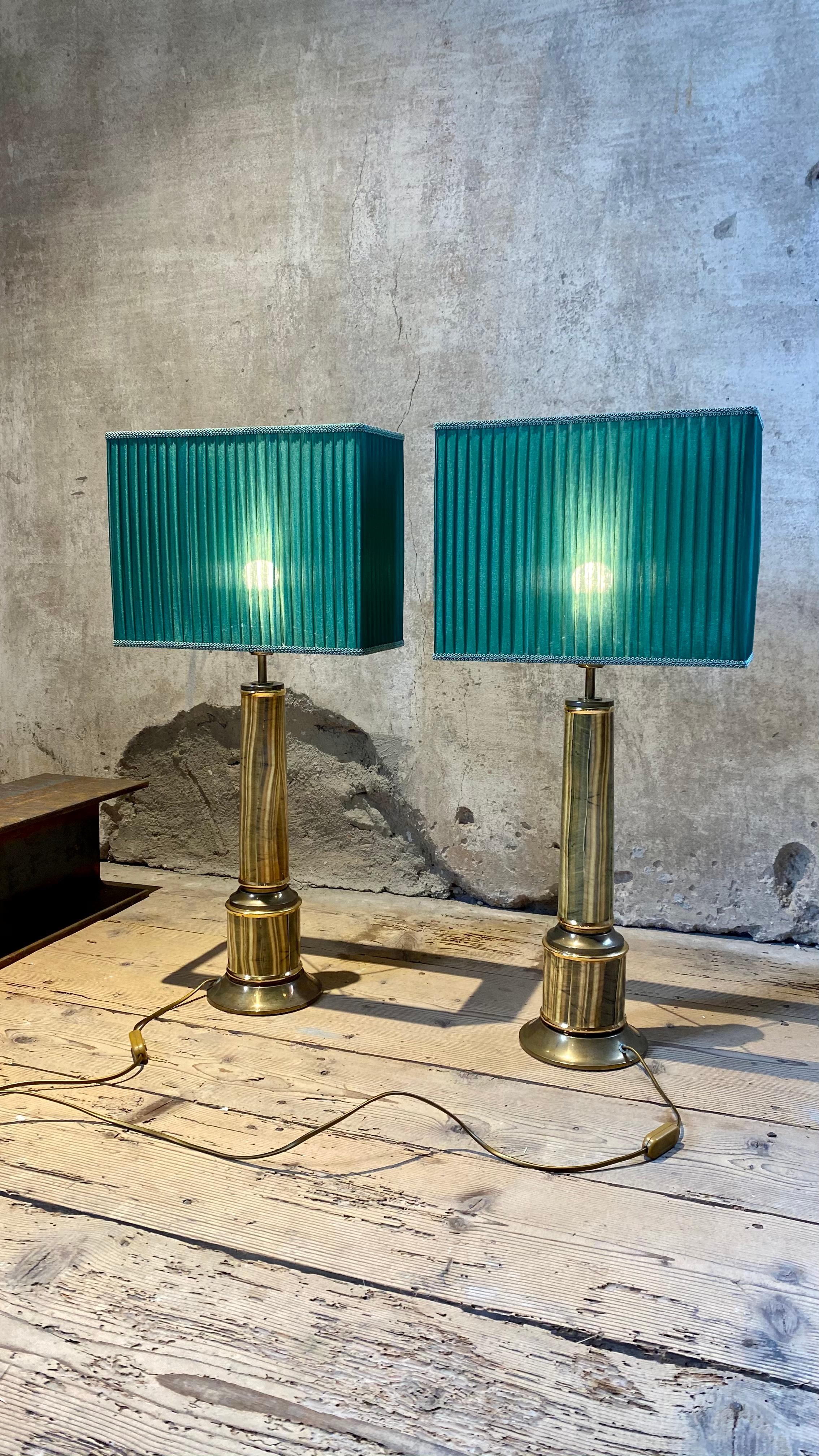 Late 20th Century Tommaso Barbi Table Lamps in Marble and Brass, 1972