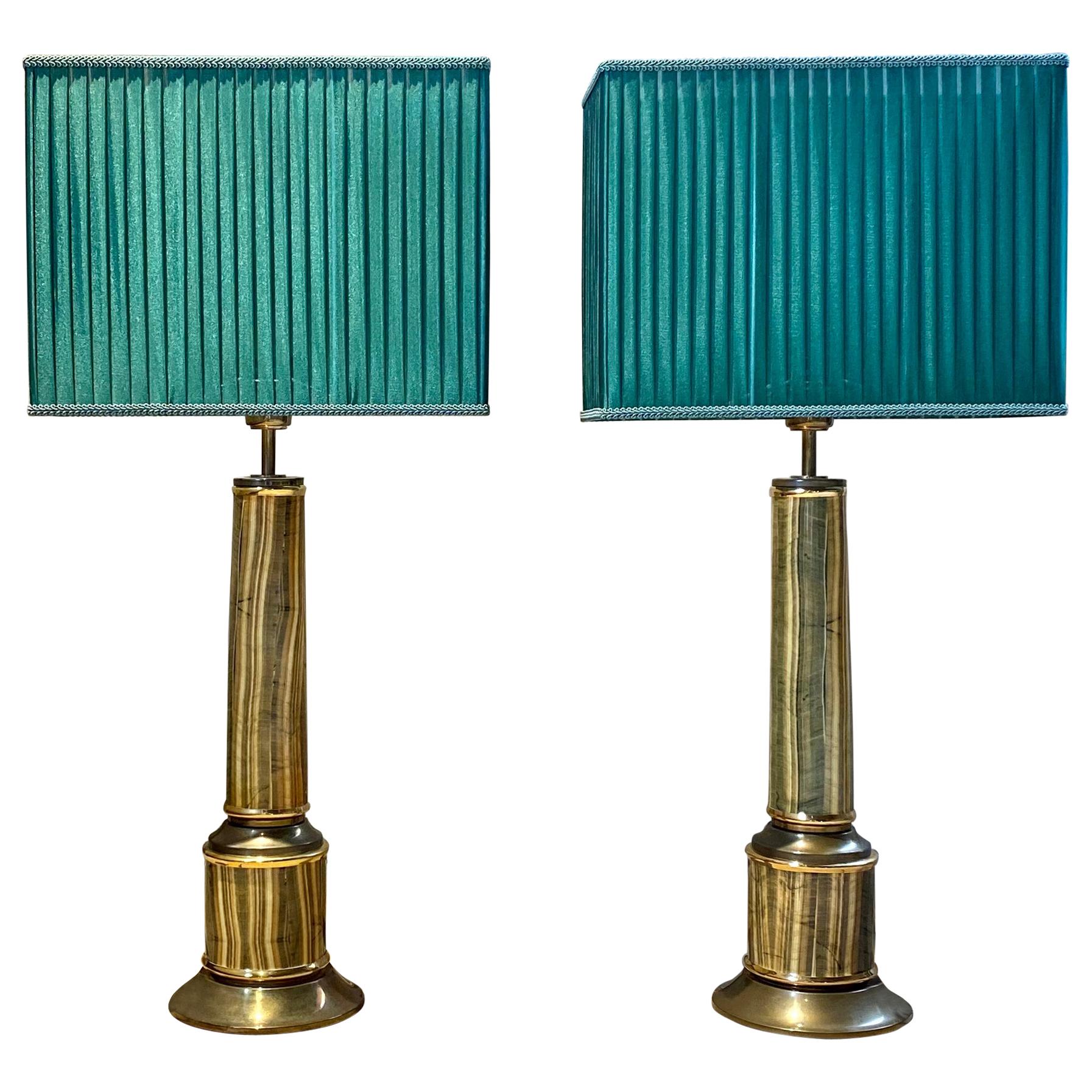 Tommaso Barbi Table Lamps in Marble and Brass, 1972