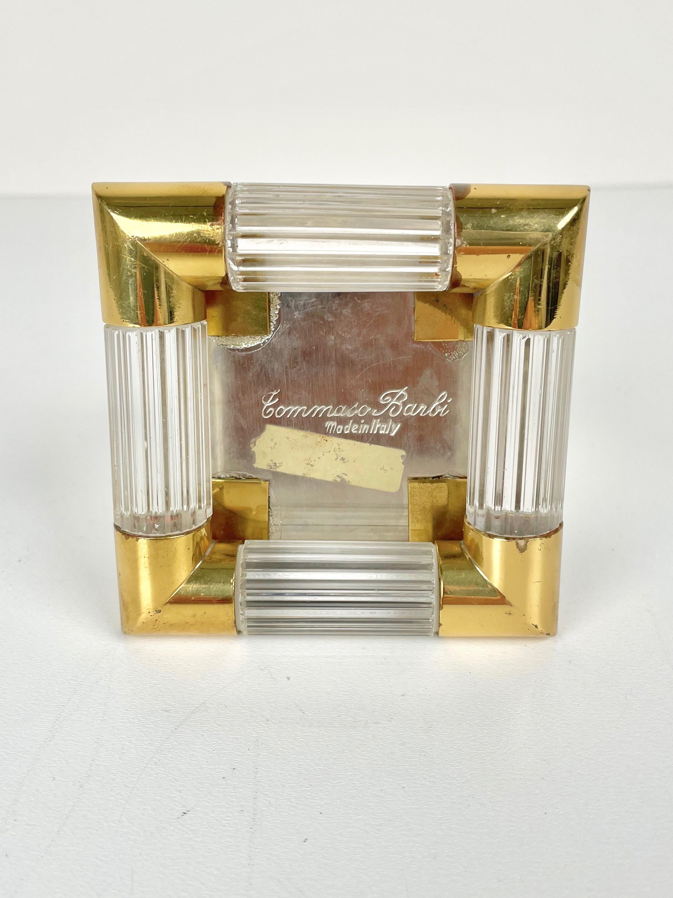 Tommaso Barbi Table Lighter in Brass, Murano Glass and Steel, Italy, 1970s 3