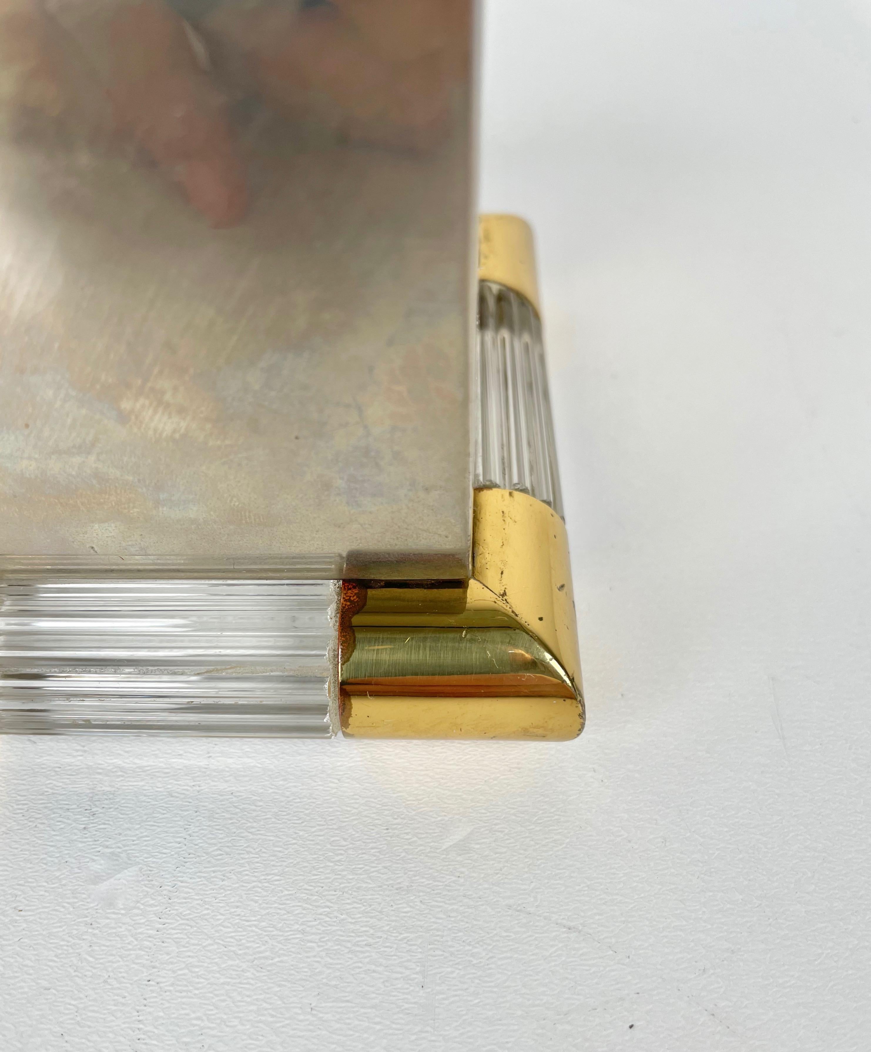 Tommaso Barbi Table Lighter in Brass, Murano Glass and Steel, Italy, 1970s 4