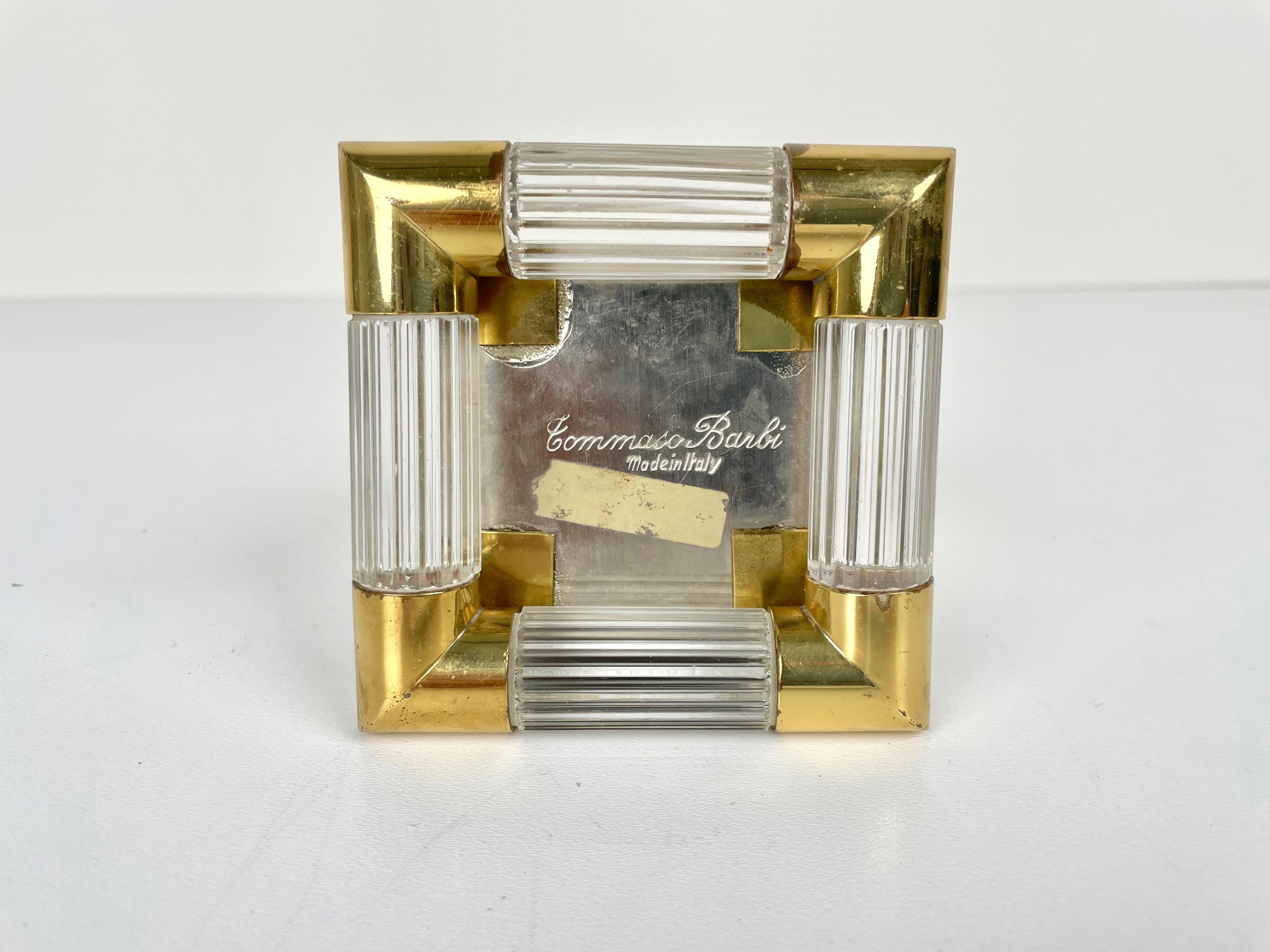 Tommaso Barbi Table Lighter in Brass, Murano Glass and Steel, Italy, 1970s 2