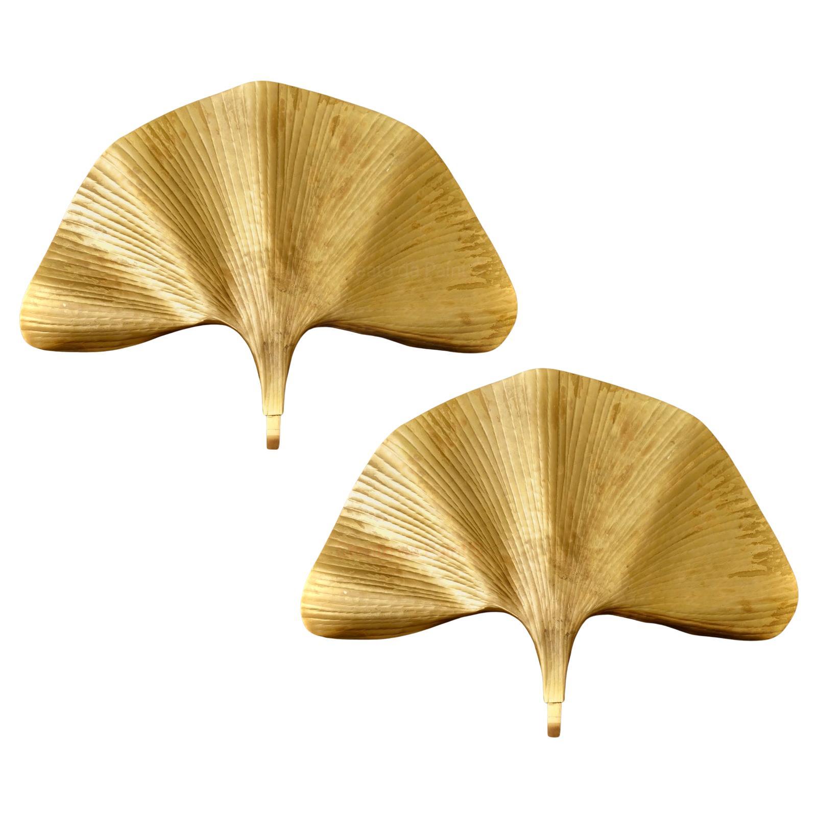 Tommaso Barbi "The Leaf Ginkgo" Brass Wall Light and Sconces, 1970