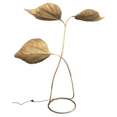 Tommaso Barbi Three Leaves Rhubarb Brass Floor Lamp, Bottega Gadda, Italy 1970s