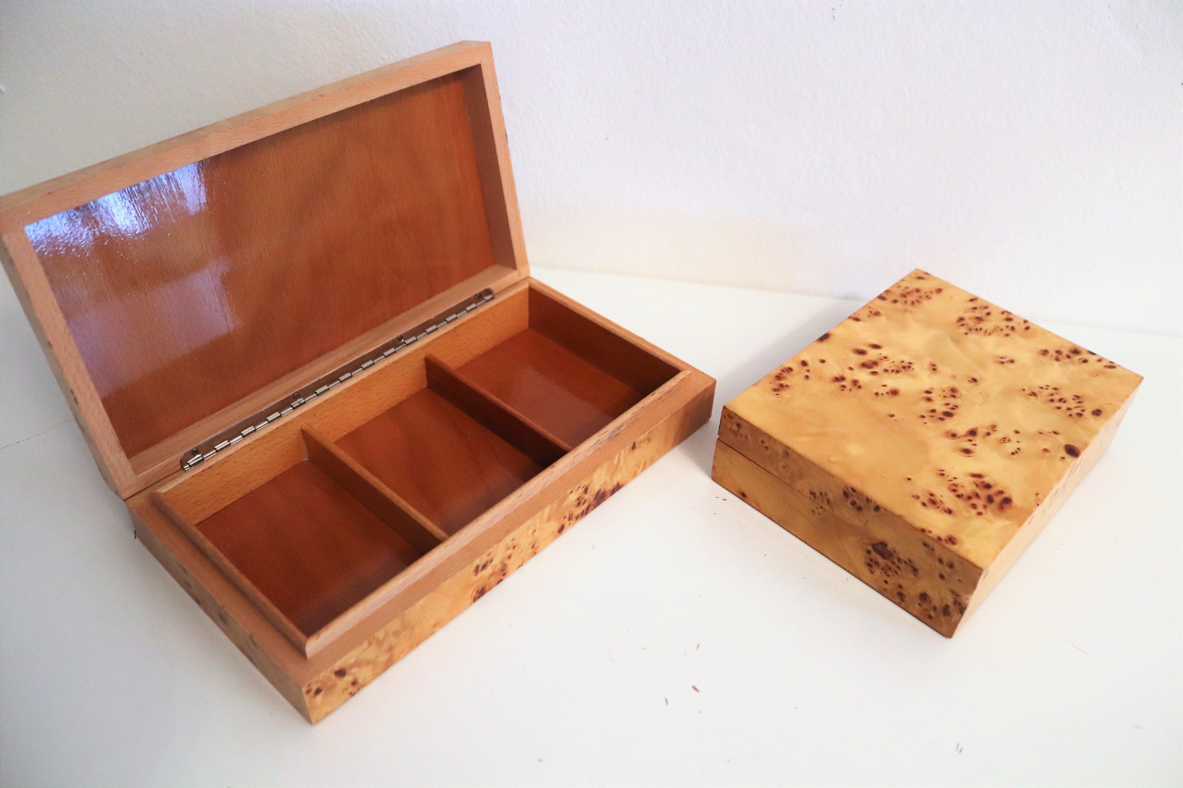 Mid-Century Modern Tommaso Barbi Vintage Burl Wood Decorative Boxes, Italy 1970s, Set of Two