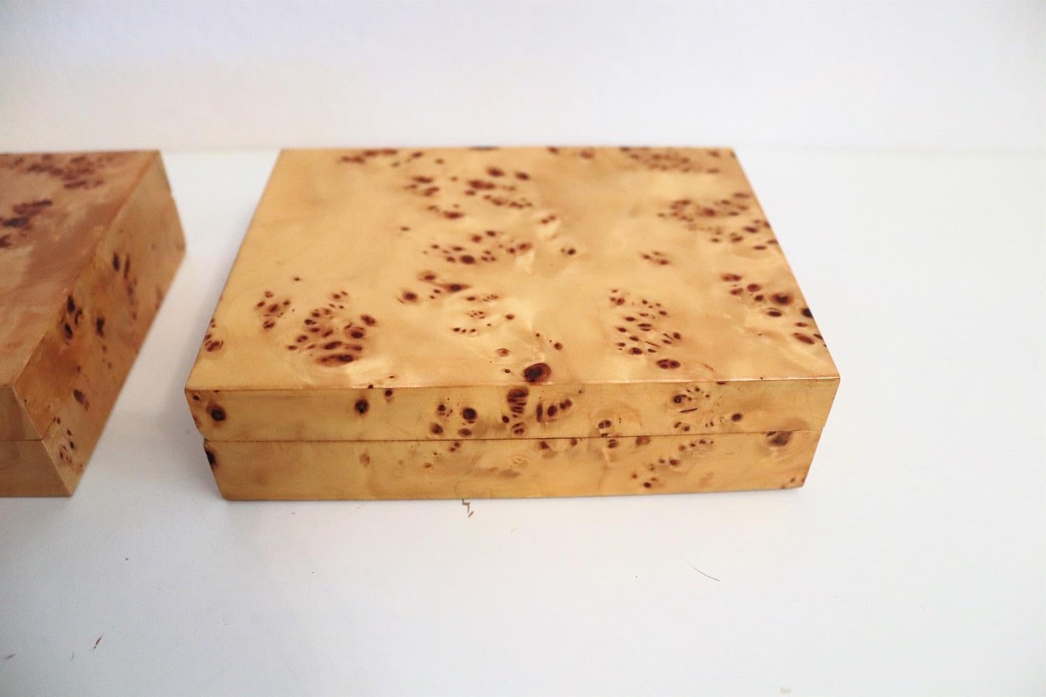 Tommaso Barbi Vintage Burl Wood Decorative Boxes, Italy 1970s, Set of Two In Good Condition In Morazzone, Varese