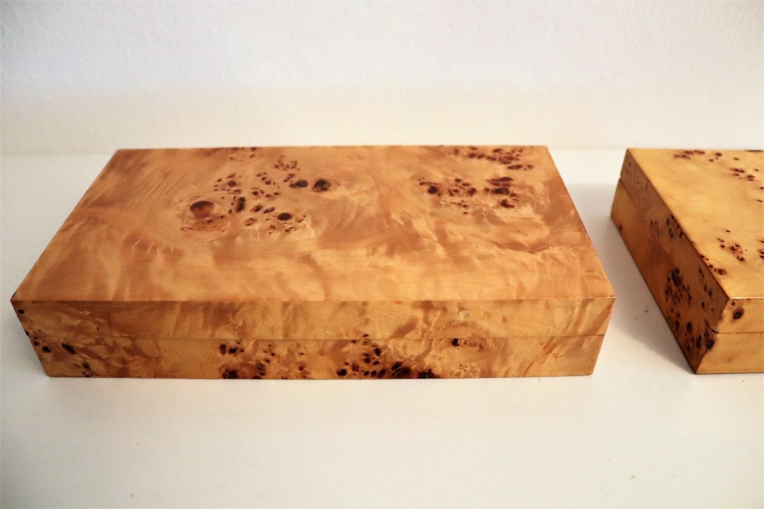 Beech Tommaso Barbi Vintage Burl Wood Decorative Boxes, Italy 1970s, Set of Two