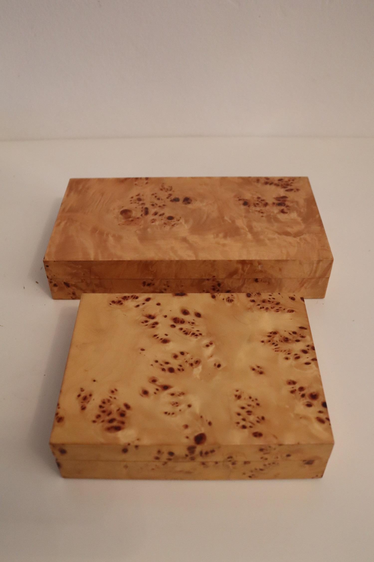 Tommaso Barbi Vintage Burl Wood Decorative Boxes, Italy 1970s, Set of Two 2