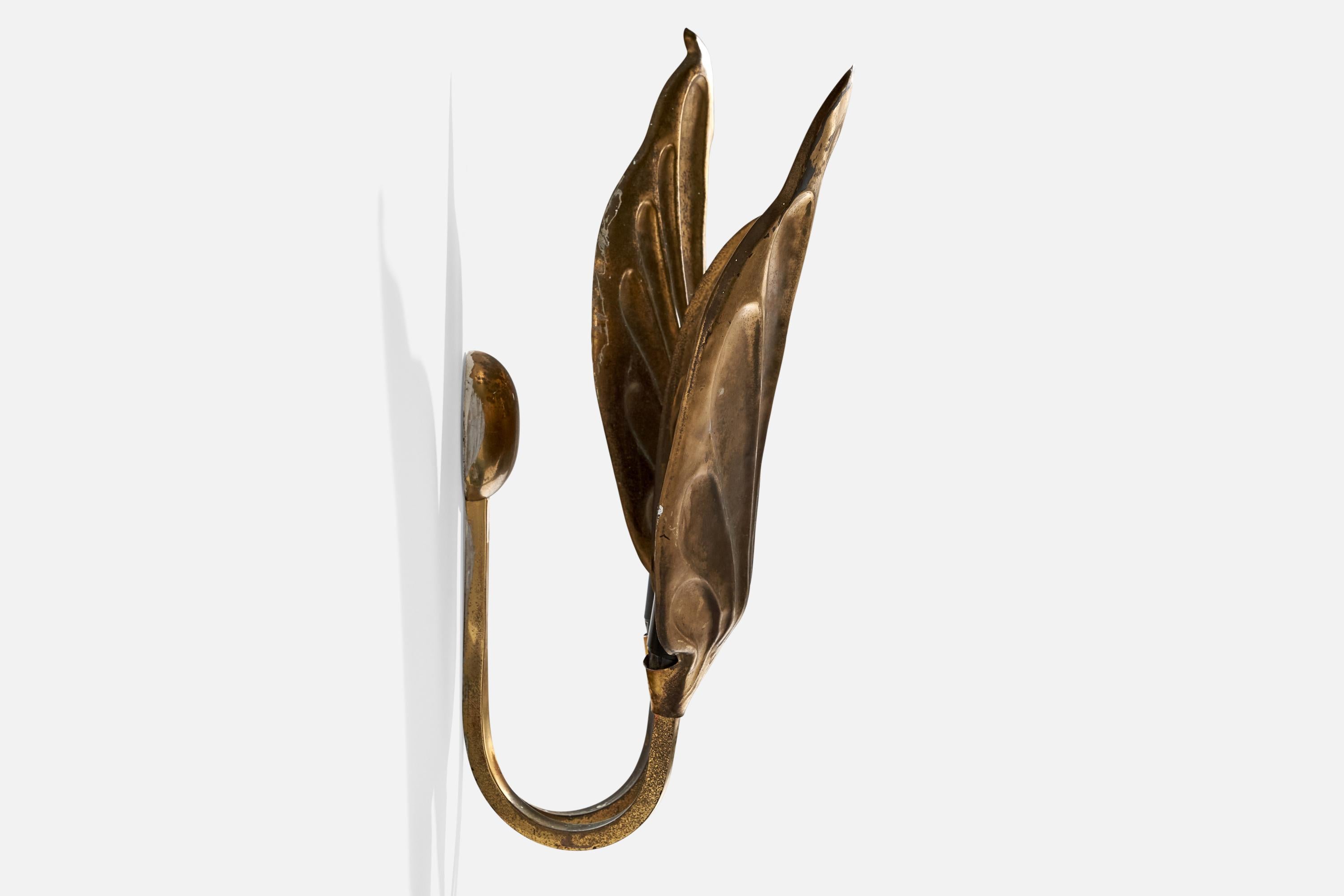 Italian Tommaso Barbi, Wall Light, Brass, Italy, 1950s For Sale