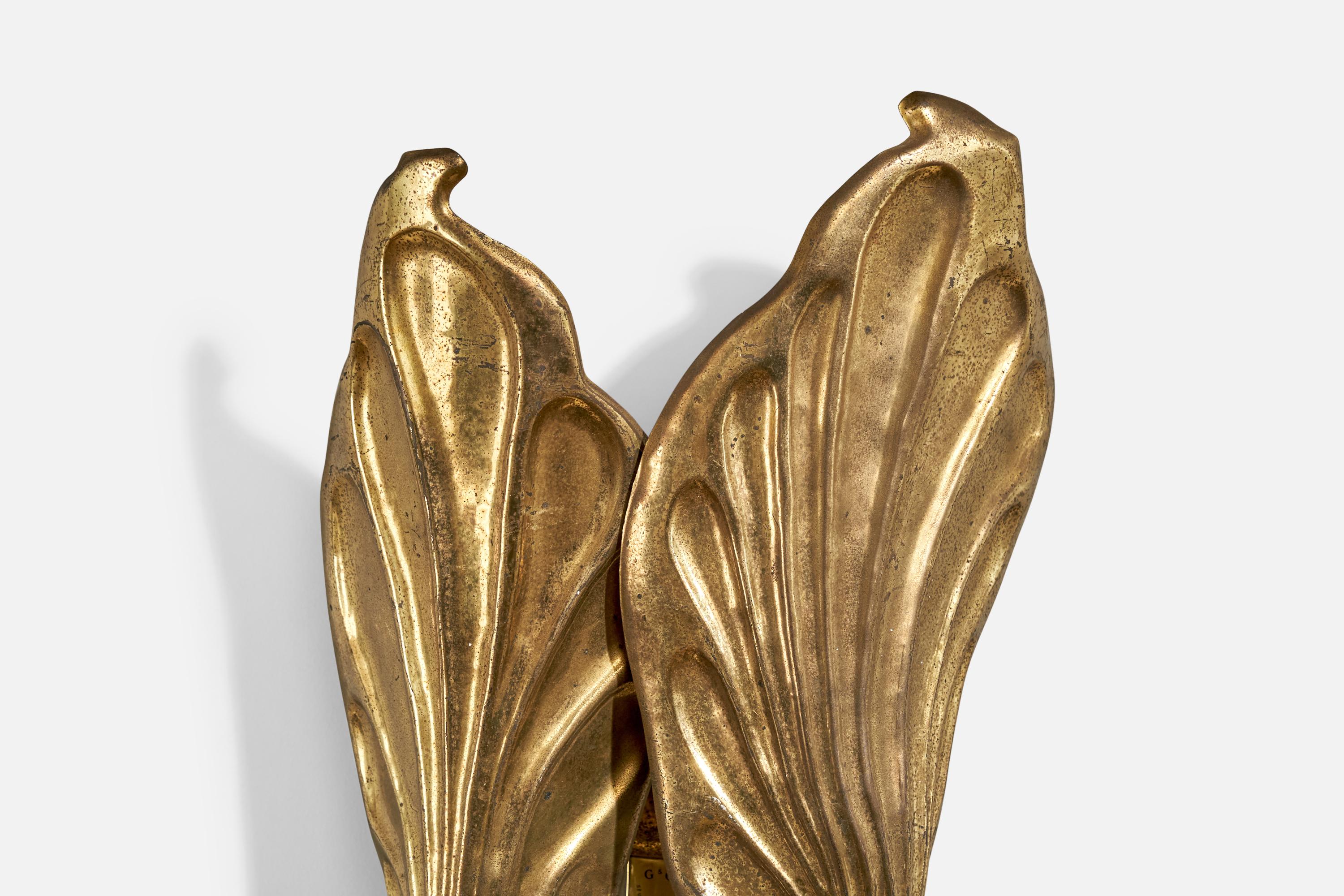 Late 20th Century Tommaso Barbi, Wall Light, Brass, Italy, 1970s