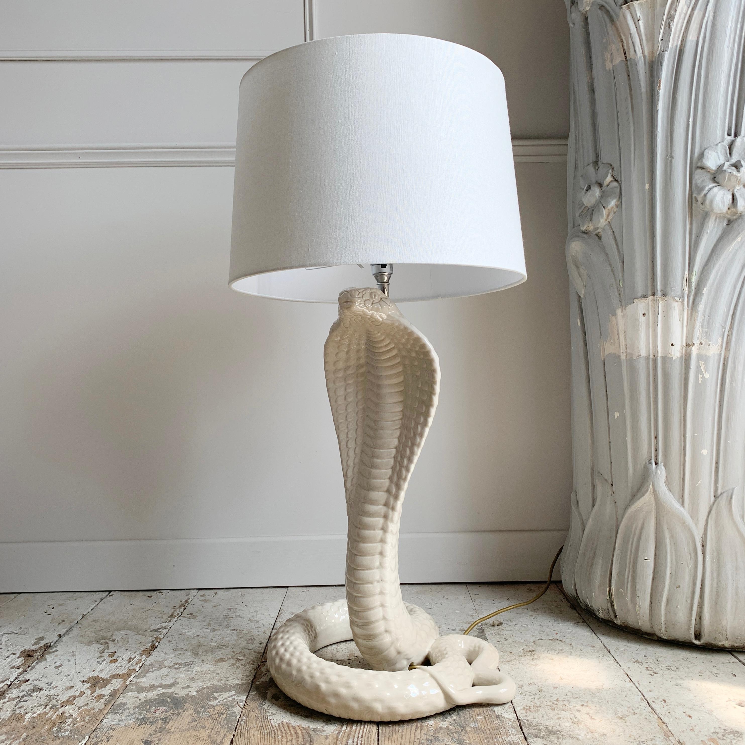 Ceramic Tommaso Barbi White Cobra Lamp For Sale