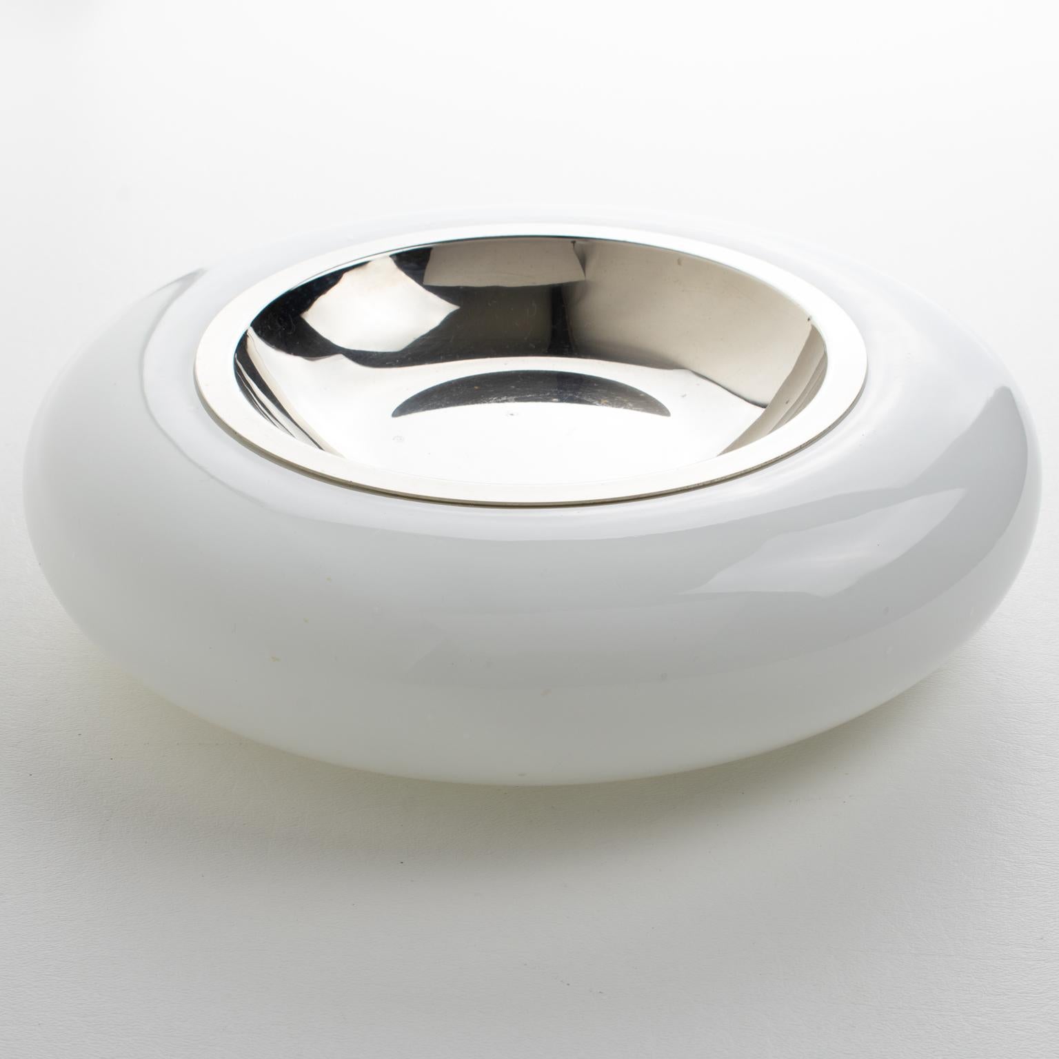 Tommaso Barbi White Murano Glass Ashtray Desk Tidy Catchall, Italy 1970s 3