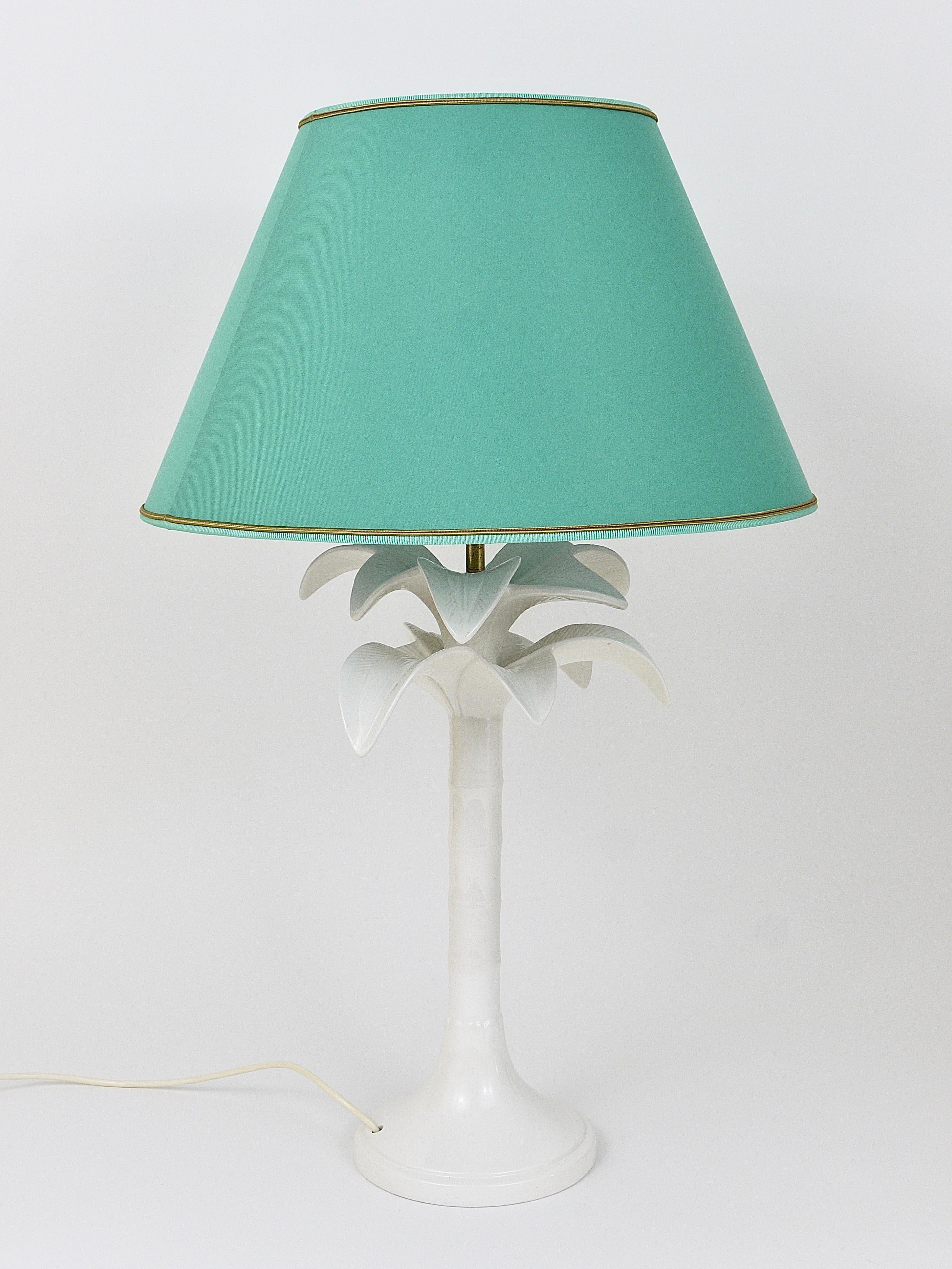 Mid-Century Modern Tommaso Barbi White Palm Tree Faux Bamboo Table Lamp, Italy, 1970s For Sale