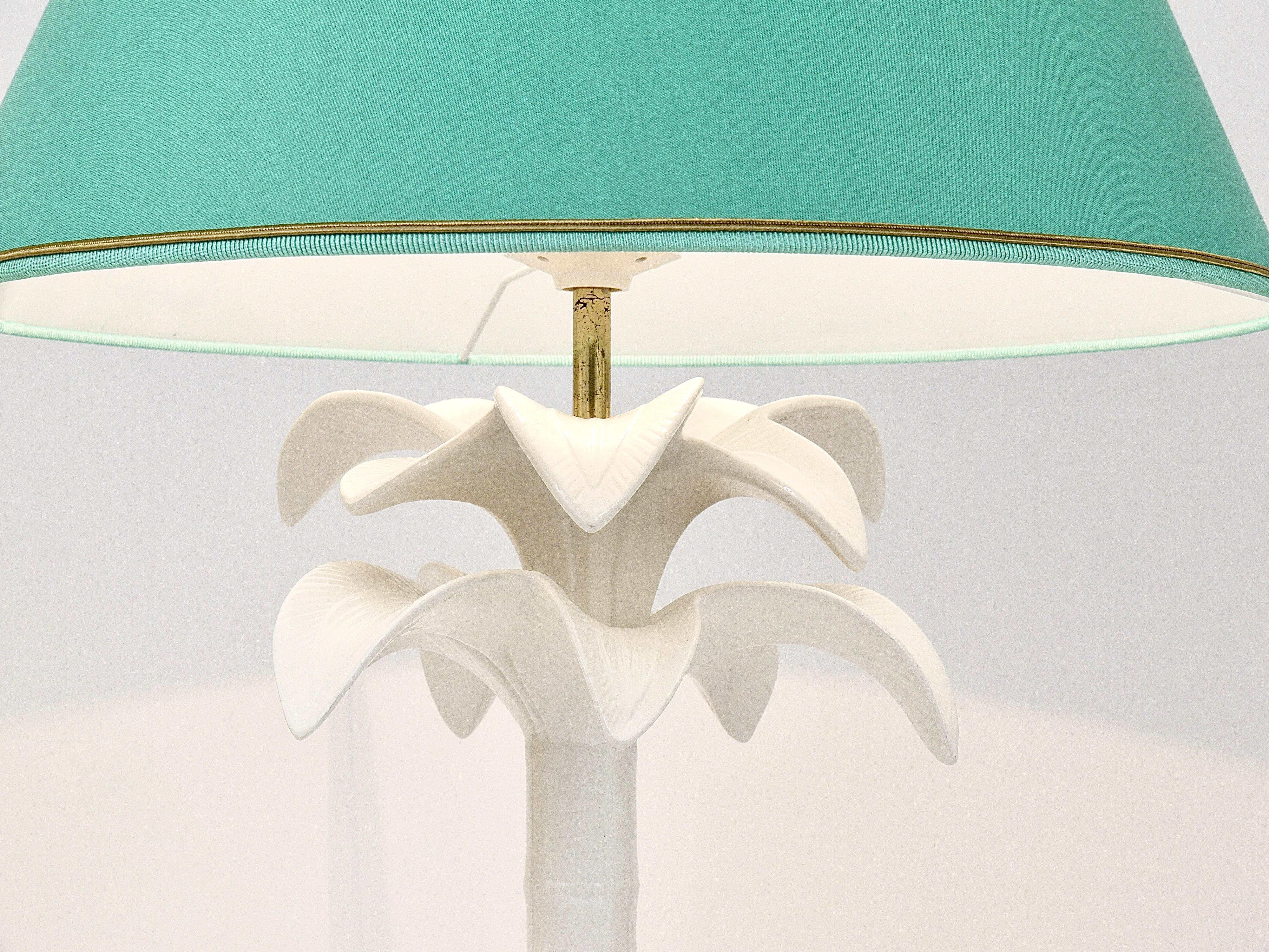 20th Century Tommaso Barbi White Palm Tree Faux Bamboo Table Lamp, Italy, 1970s For Sale