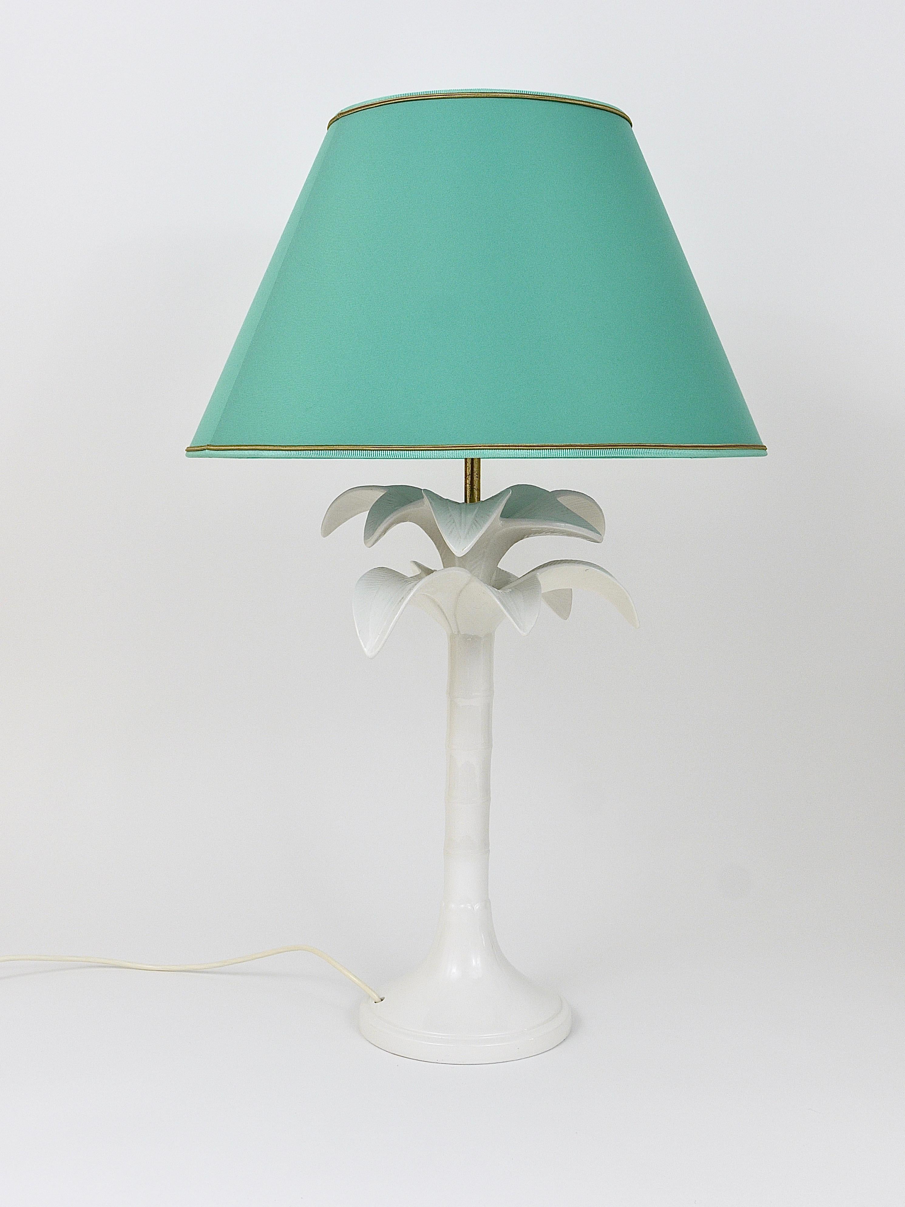 Metal Tommaso Barbi White Palm Tree Faux Bamboo Table Lamp, Italy, 1970s For Sale