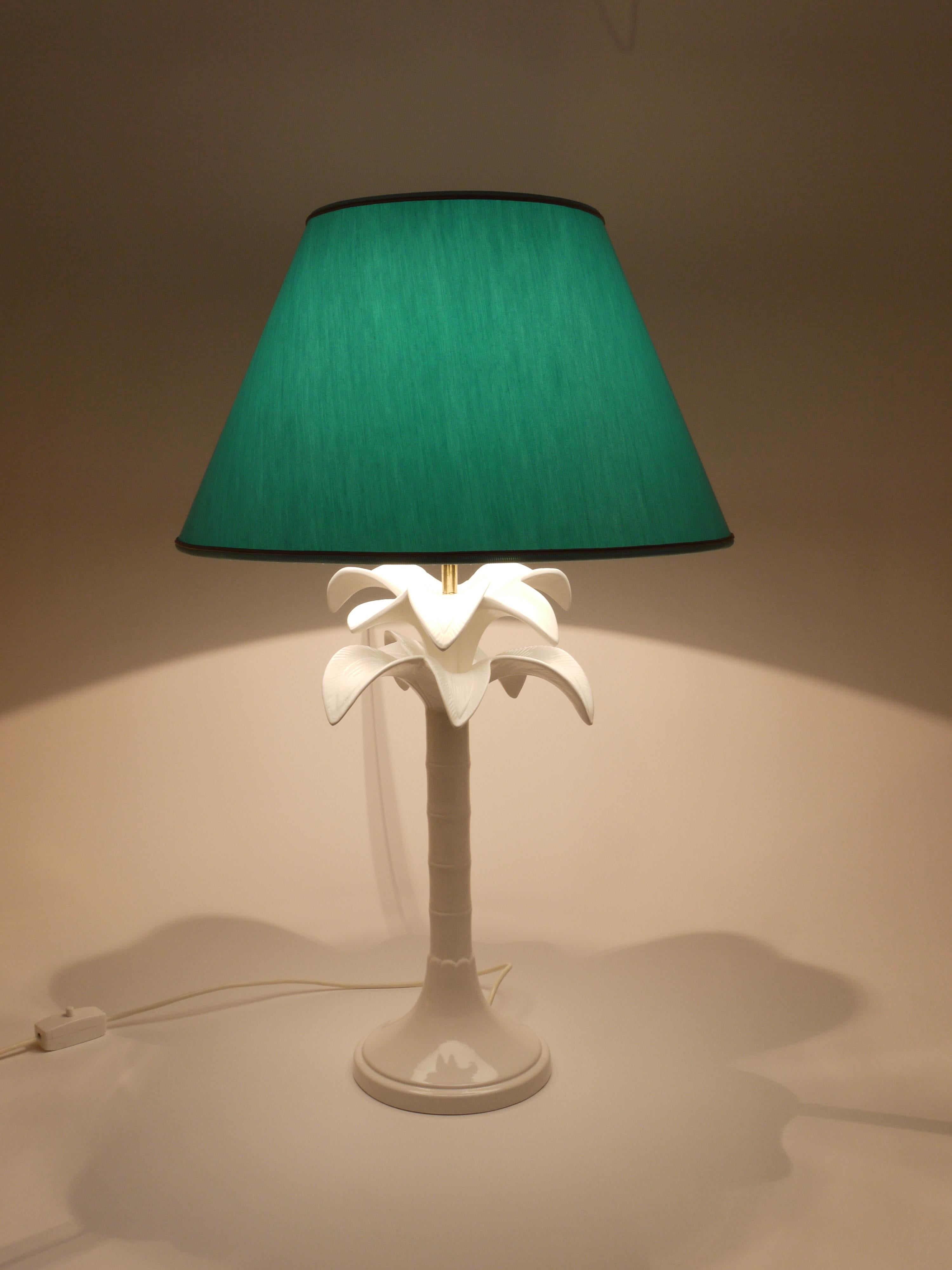 Tommaso Barbi White Palm Tree Faux Bamboo Table Lamp, Italy, 1970s For Sale 1
