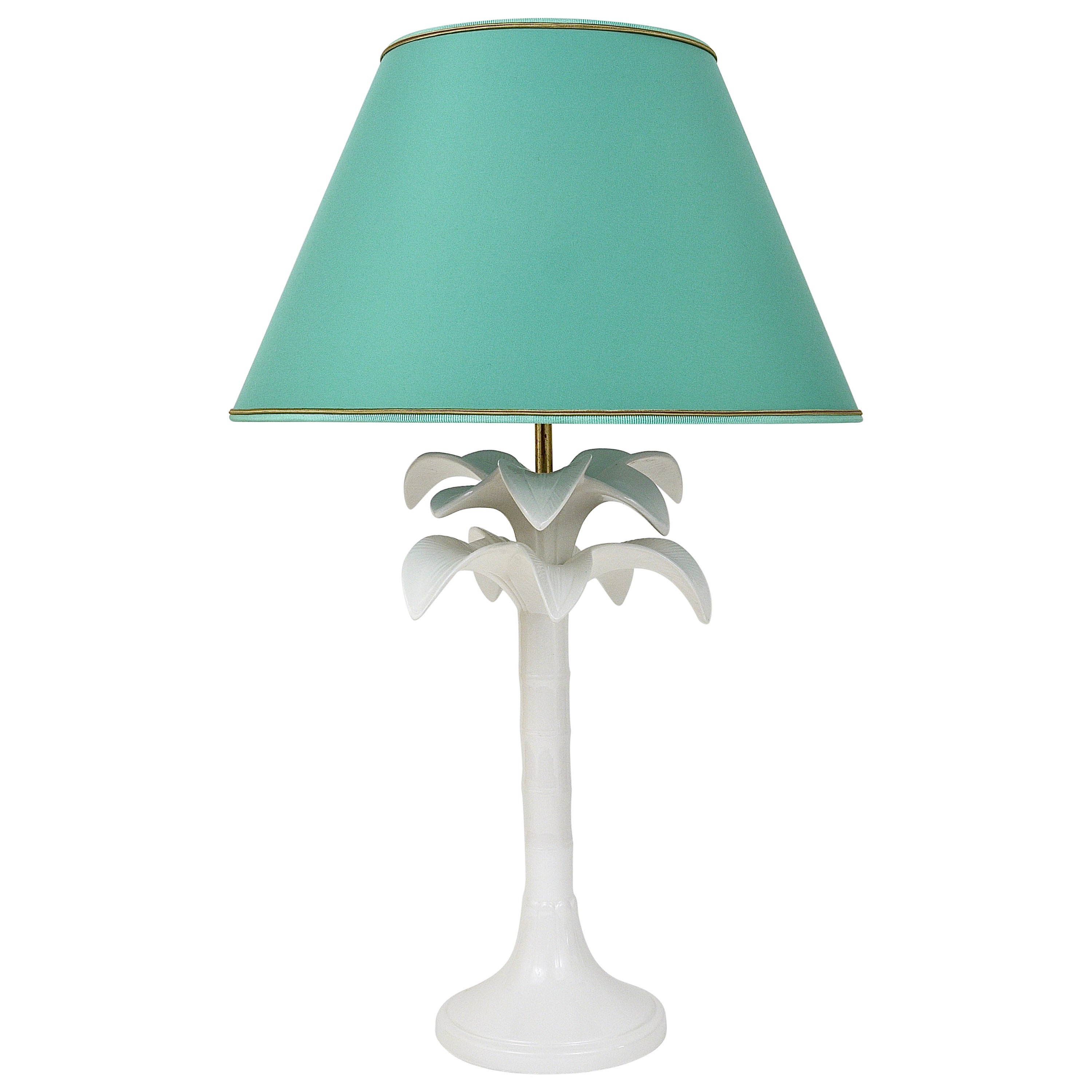 Tommaso Barbi Lámpara de sobremesa de bambú de imitación palmera blanca, Italia, años 70