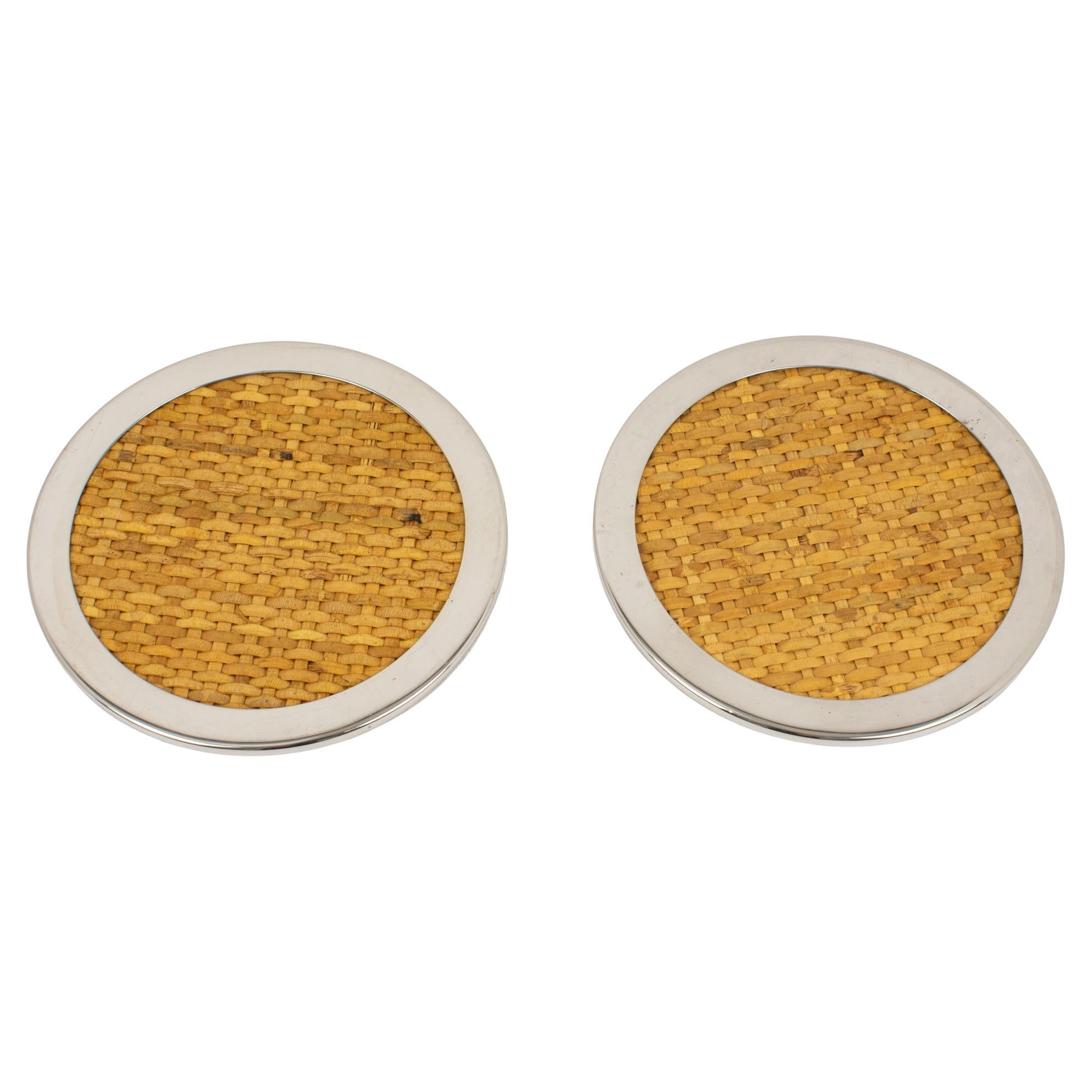 Tommaso Barbi Wicker and Chrome Coasters, 1970s