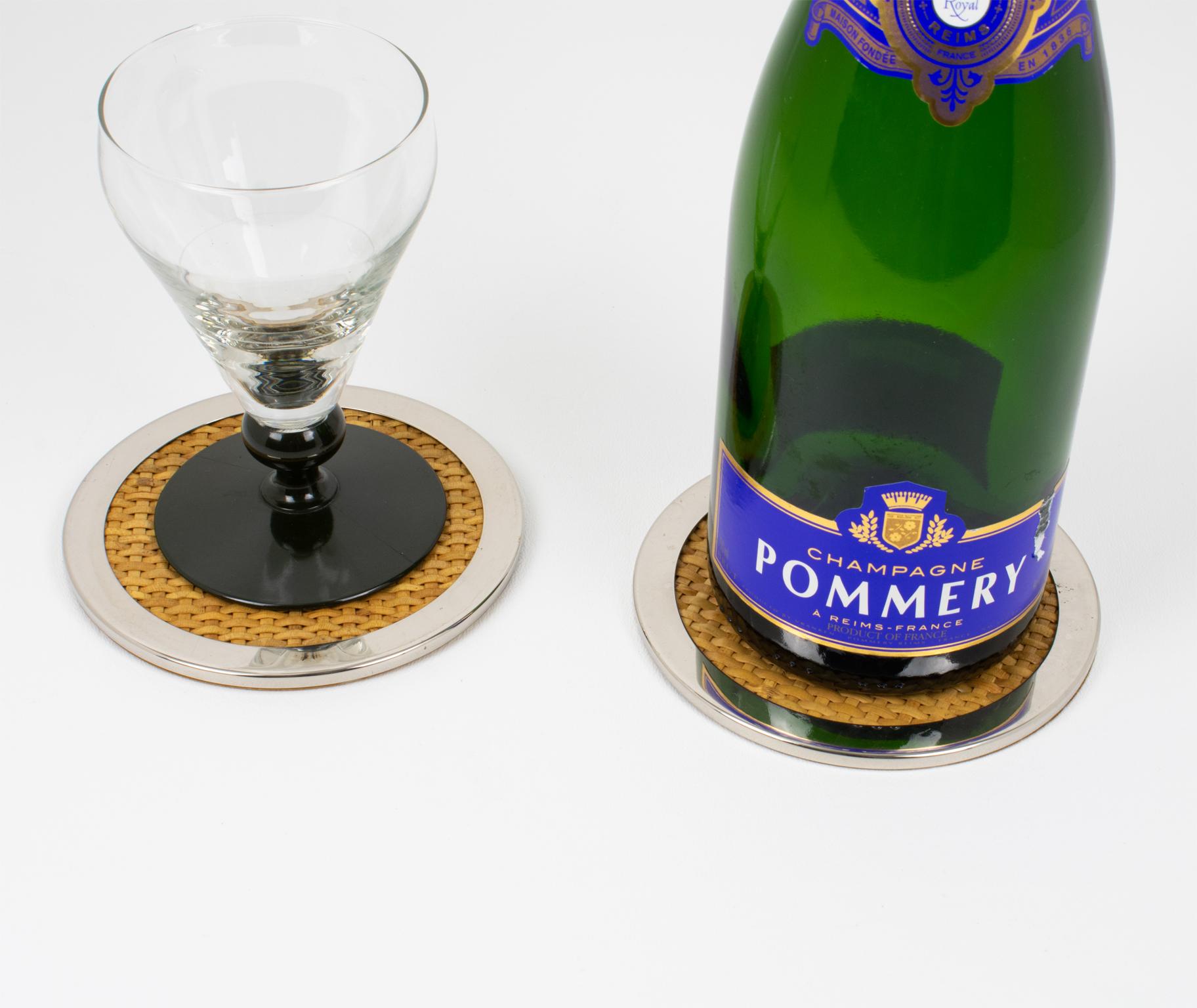 Tommaso Barbi Wicker and Chrome Set of Two Coasters, 1970s For Sale 1