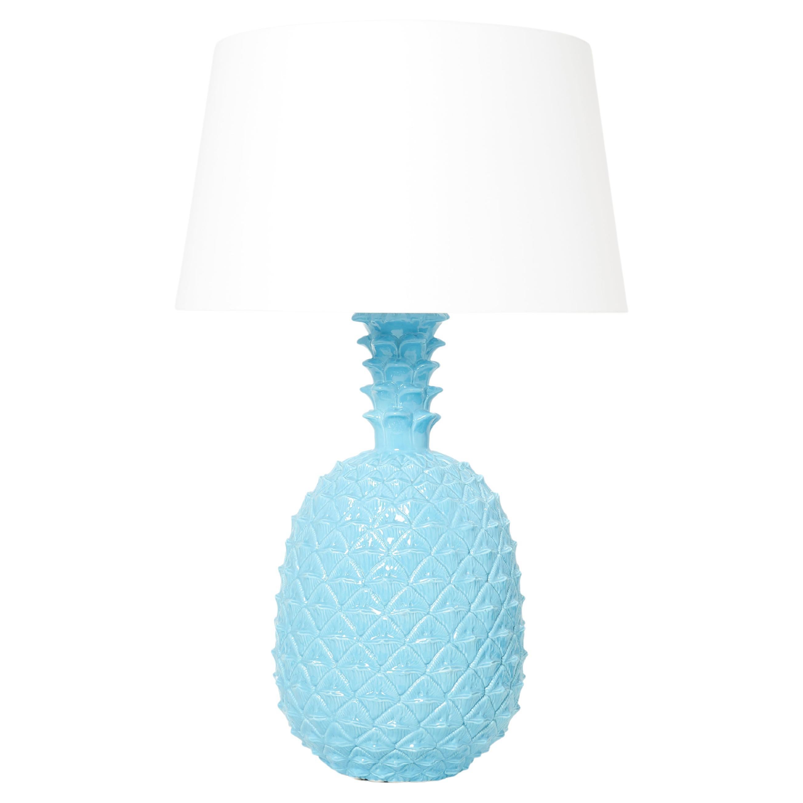 Tommaso Barbi XL Blue Pineapple Ceramic Table Lamp, 1970s
