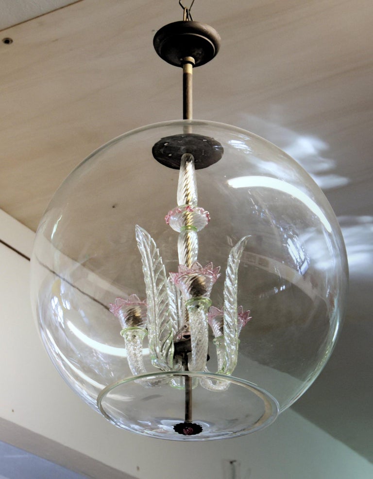 Tommaso Buzzi for Venini Monumenal Three Arms Chandelier in a Glass Sphere, 30s 3