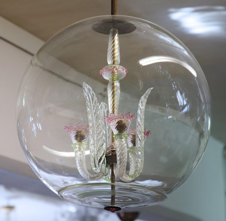 Tommaso Buzzi for Venini Monumenal Three Arms Chandelier in a Glass Sphere, 30s 5
