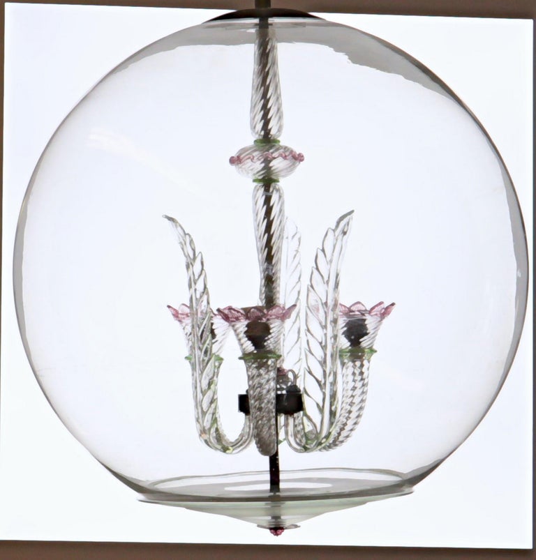 Tommaso Buzzi for Venini Monumenal Three Arms Chandelier in a Glass Sphere, 30s 7