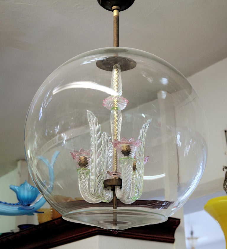 Tommaso Buzzi for Venini Monumenal Three Arms Chandelier in a Glass Sphere, 30s 11