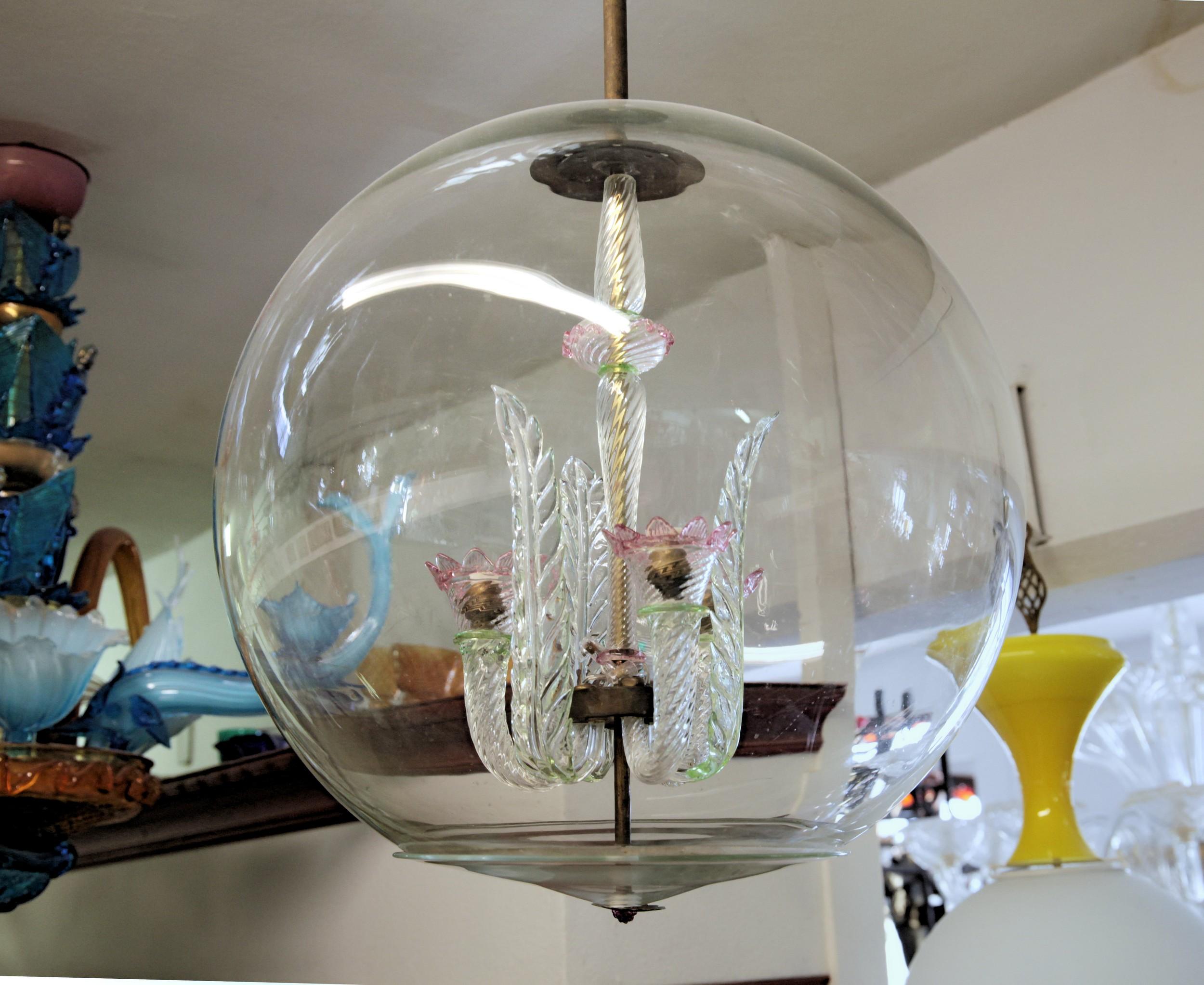 Tommaso Buzzi for Venini Monumenal Three Arms Chandelier in a Glass Sphere, 30s 13